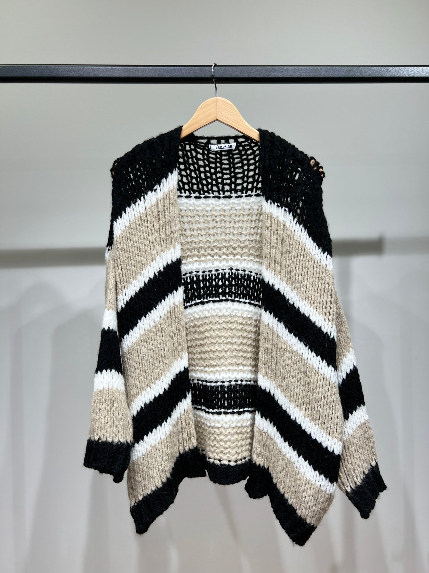 Cardigan Maille Large Motif Rayé Bi-Colore 18% Laine