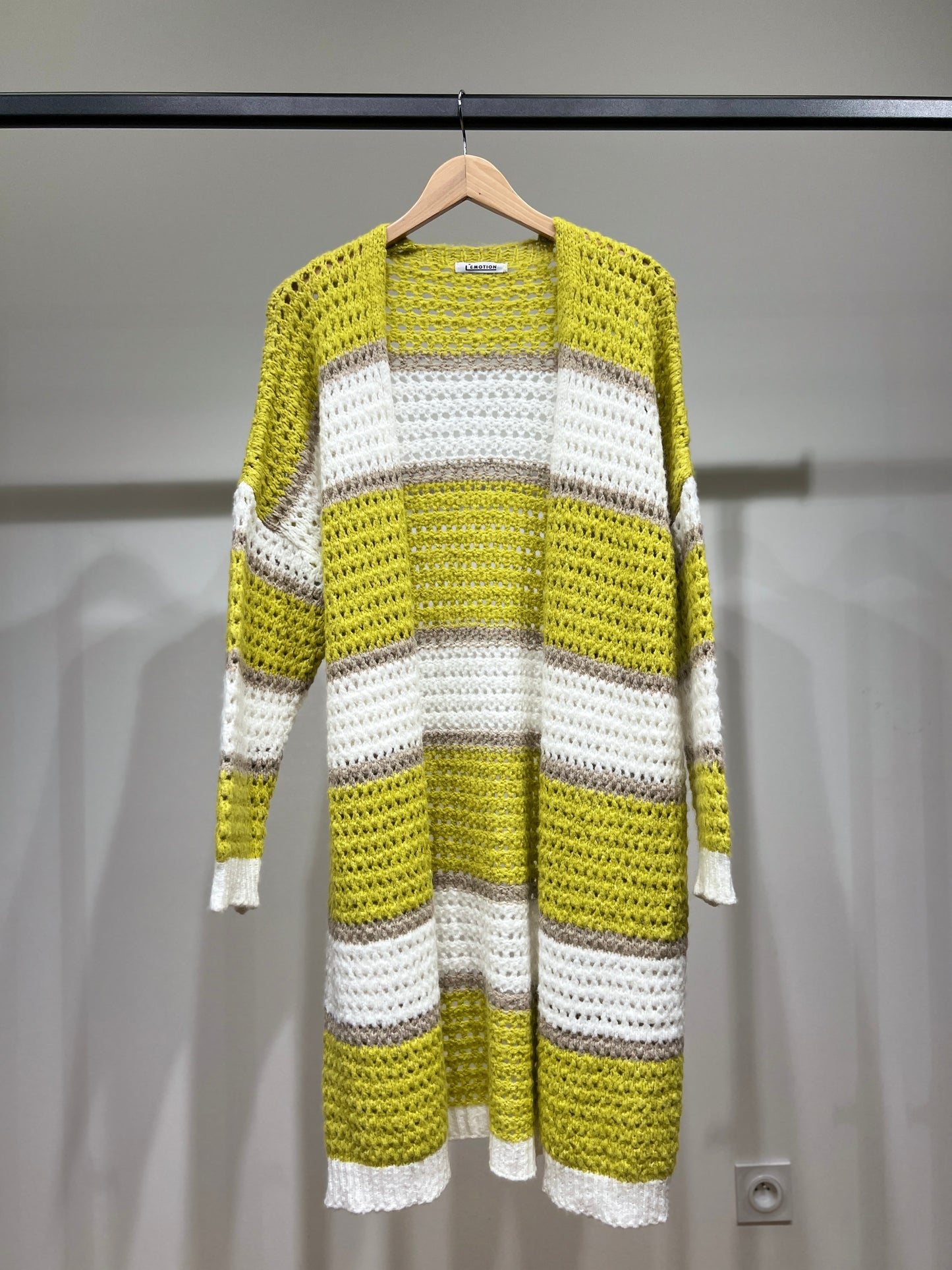 Gilet Long Maille Large Motif Rayé Bi-Colore 18% Laine