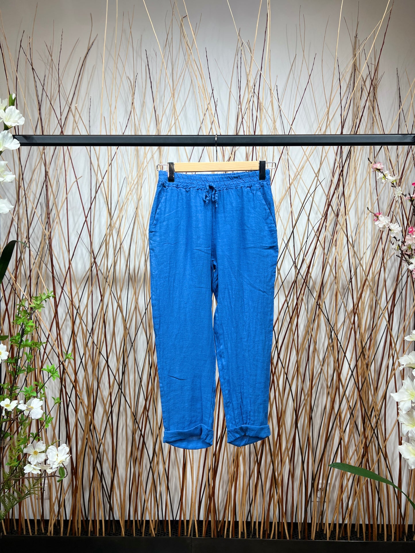 Pantalon 100% Lin Coupe Ballon Large Midi Nœud Ajustable