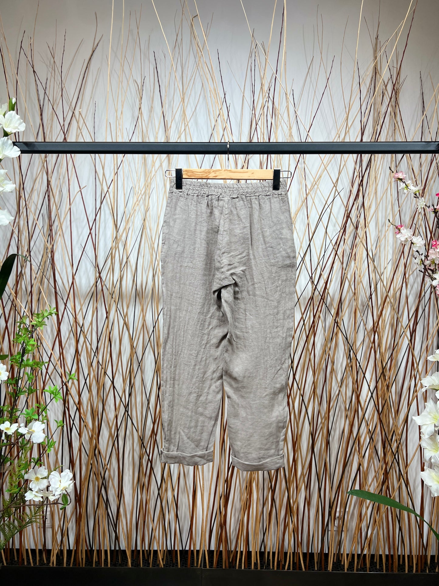 Pantalon 100% Lin Coupe Ballon Large Midi Nœud Ajustable