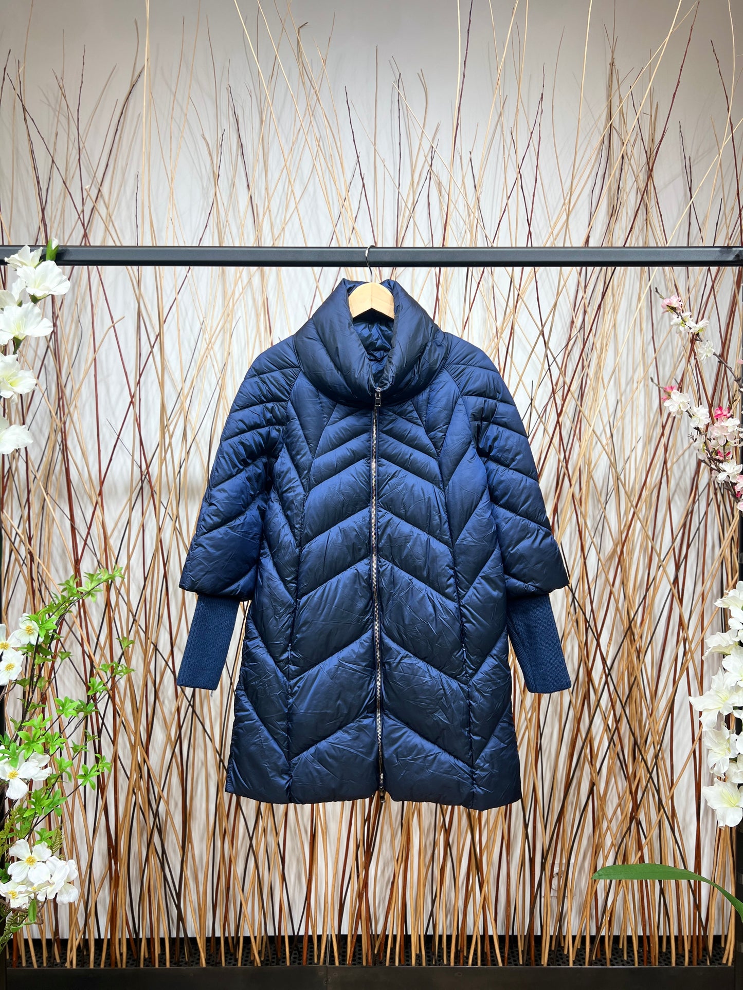 Doudoune Mi-Cuisse Col Montant Manche 3/4 Côtelé Long Taillé S-M-L-XL