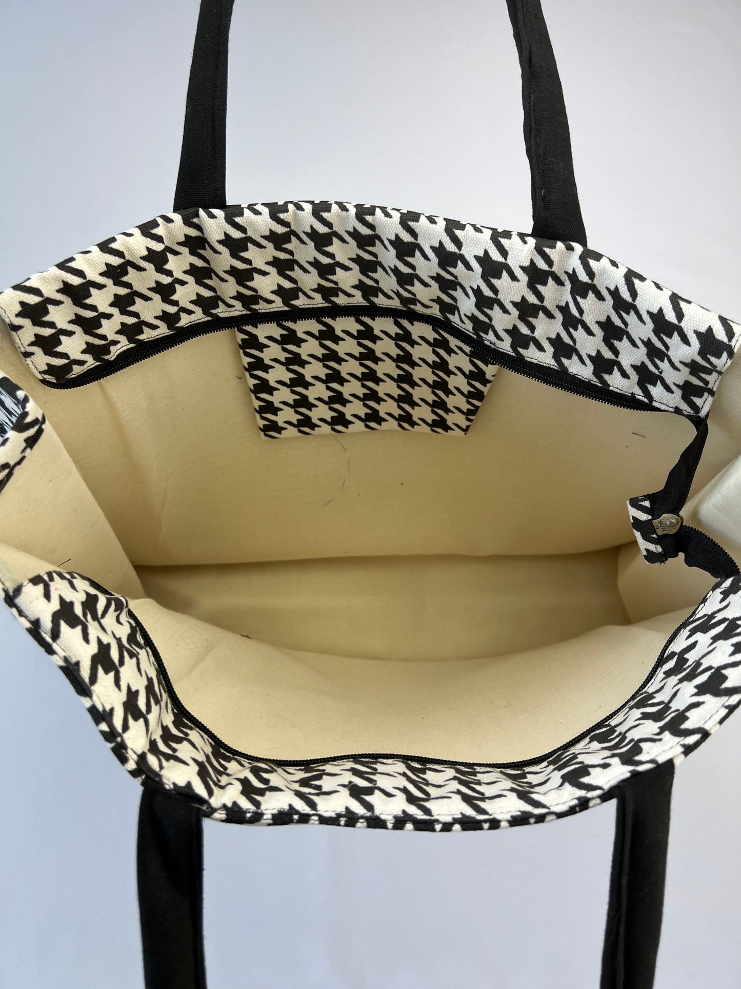 Sac Toile De Jute Motif Pied De Poule "Rive Droite" à Poche Intérieur