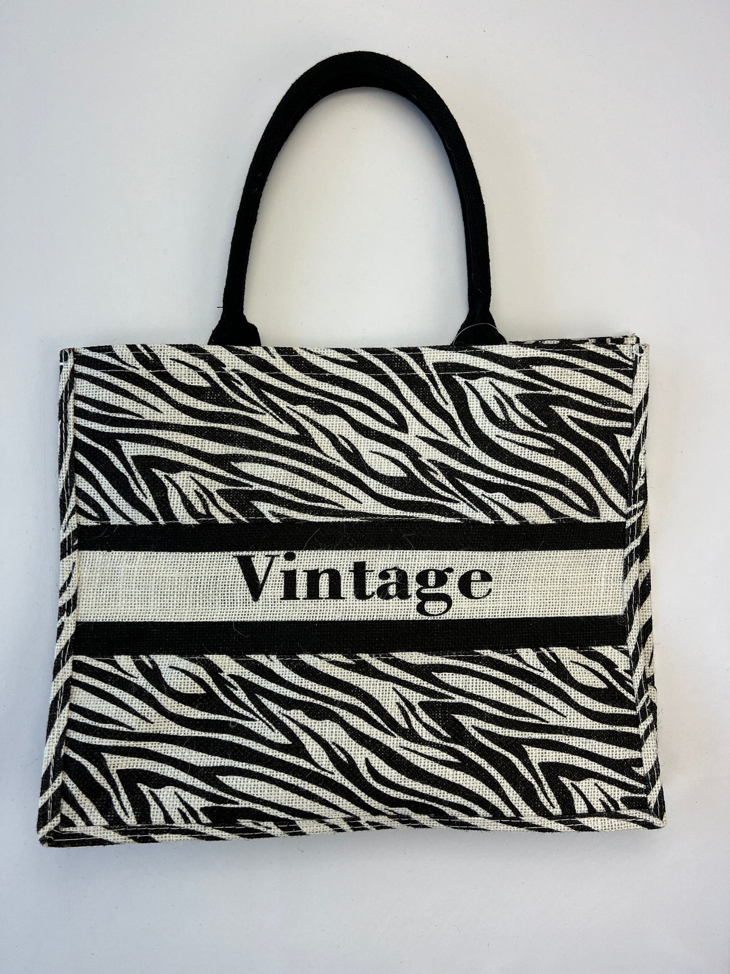 Sac Toile De Jute "Vintage" à Poche Motif Zèbre 100% Lin