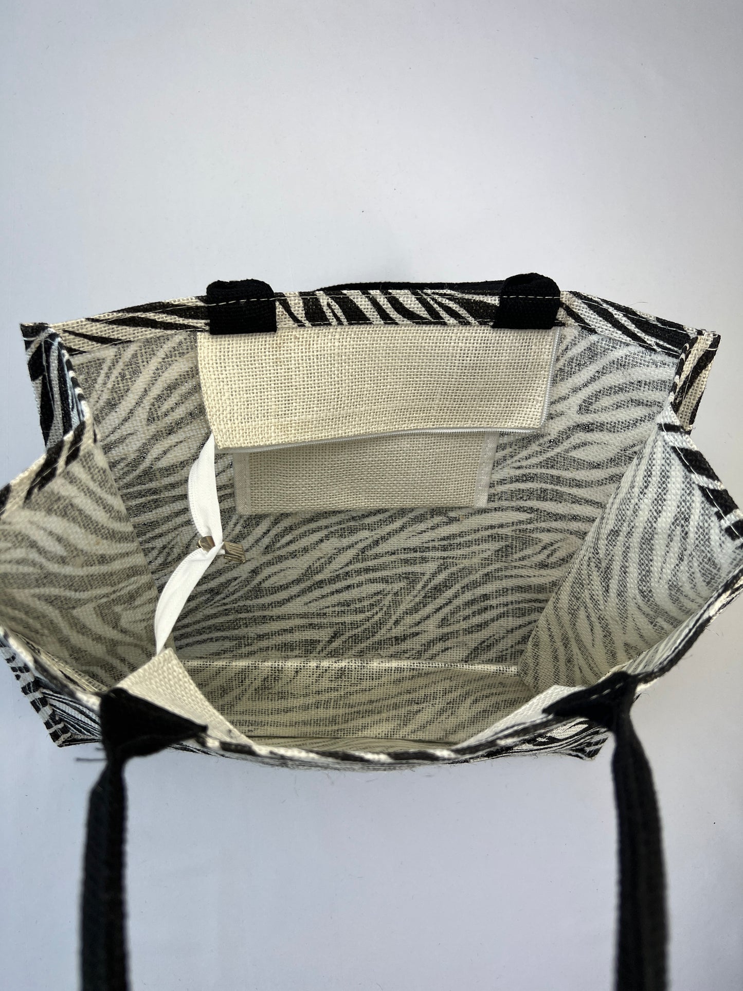 Sac Toile De Jute "Vintage" à Poche Motif Zèbre 100% Lin