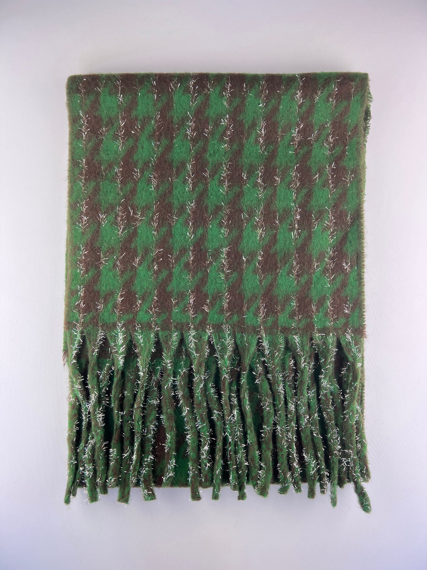 Écharpe Motif Pied-De-Poule Franges 30% Laine 10% Cachemire