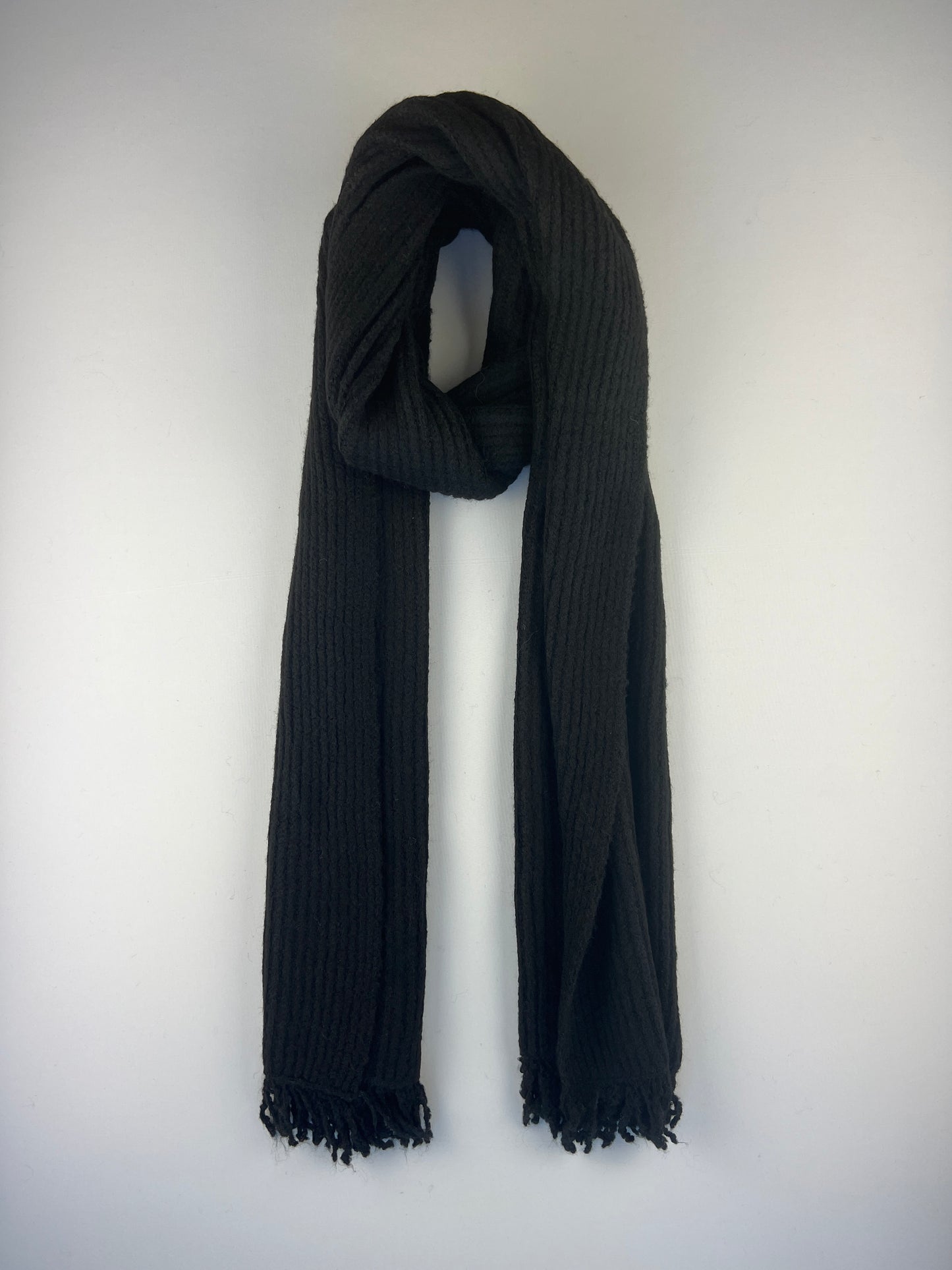 Ensemble Écharpe Bonnet Mitaines Côtelé à Franges 40% Laine