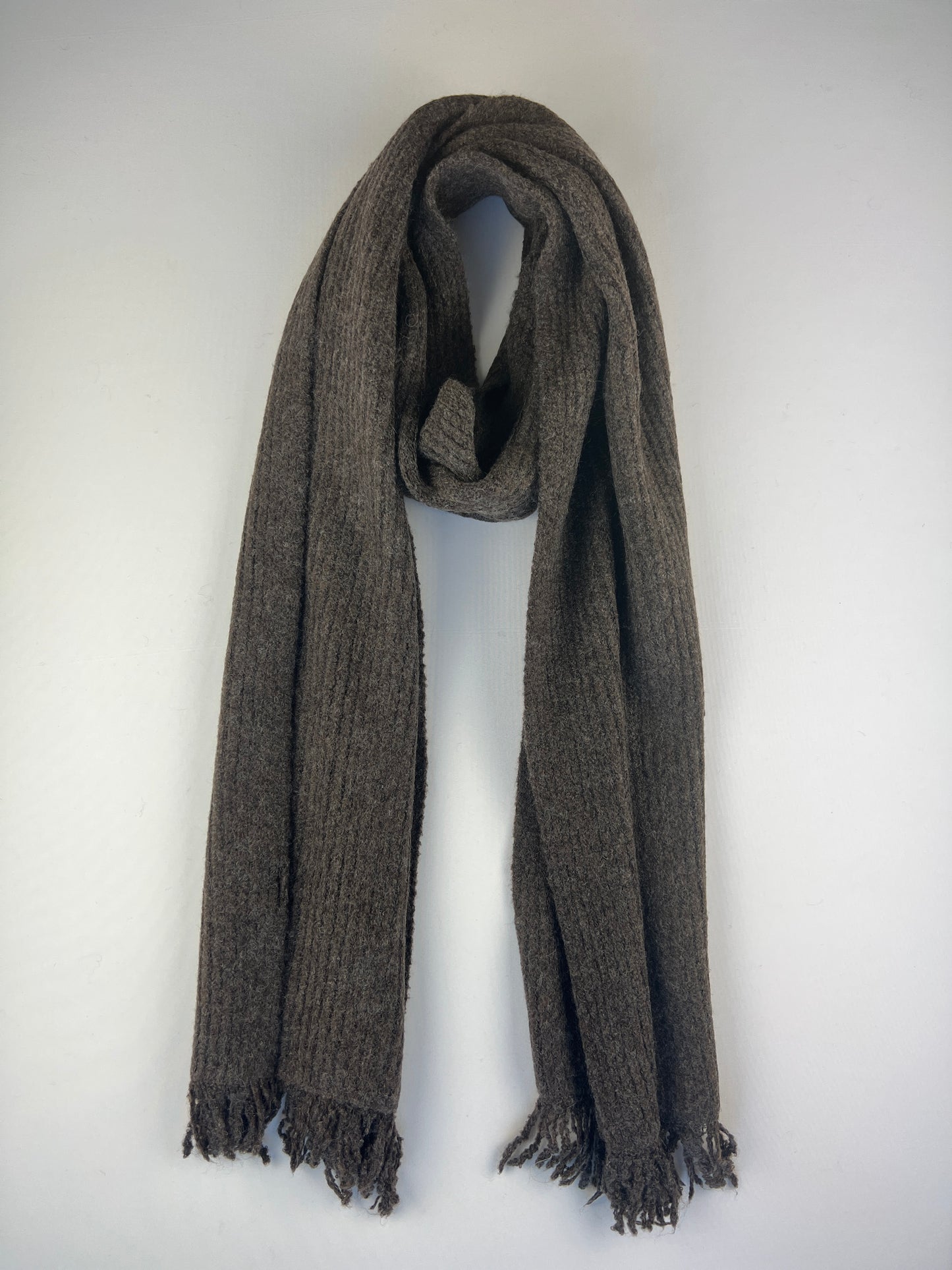 Ensemble Écharpe Bonnet Mitaines Côtelé à Franges 40% Laine
