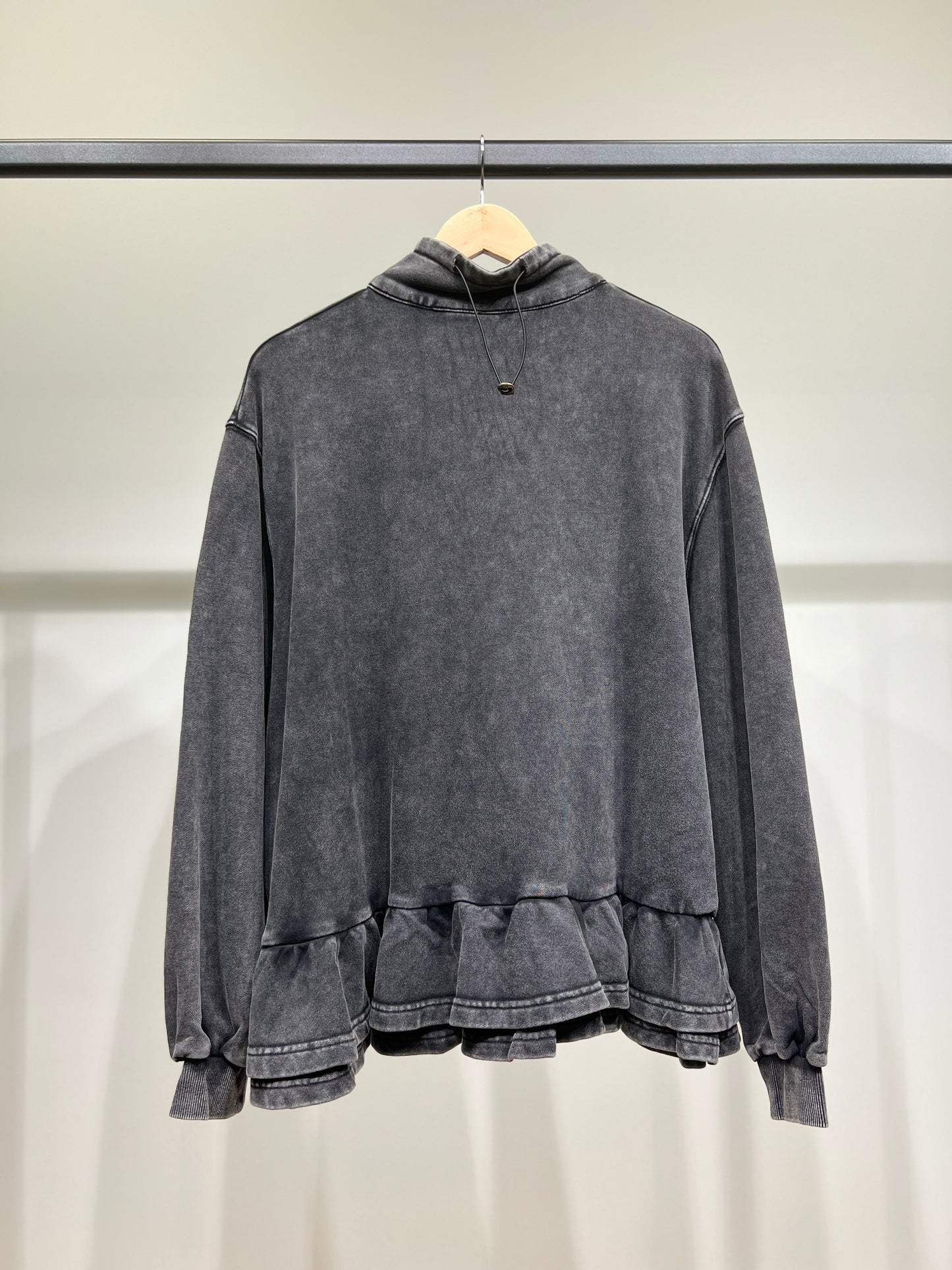 Veste Zippée Col Montant Effet Délavé Volants Bas 100% Coton