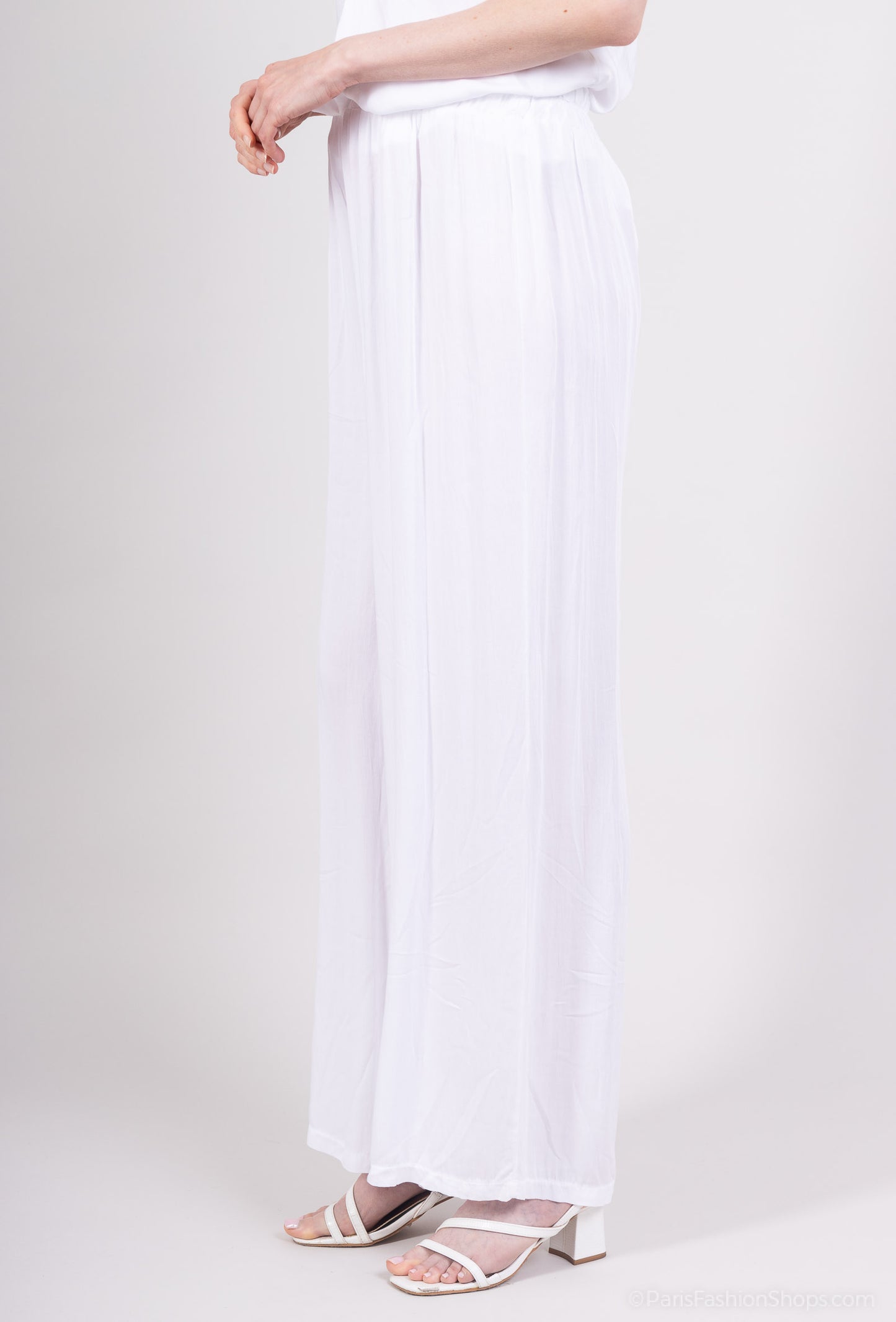 Pantalon Fluide Large à Taille Élastique 100% Viscose