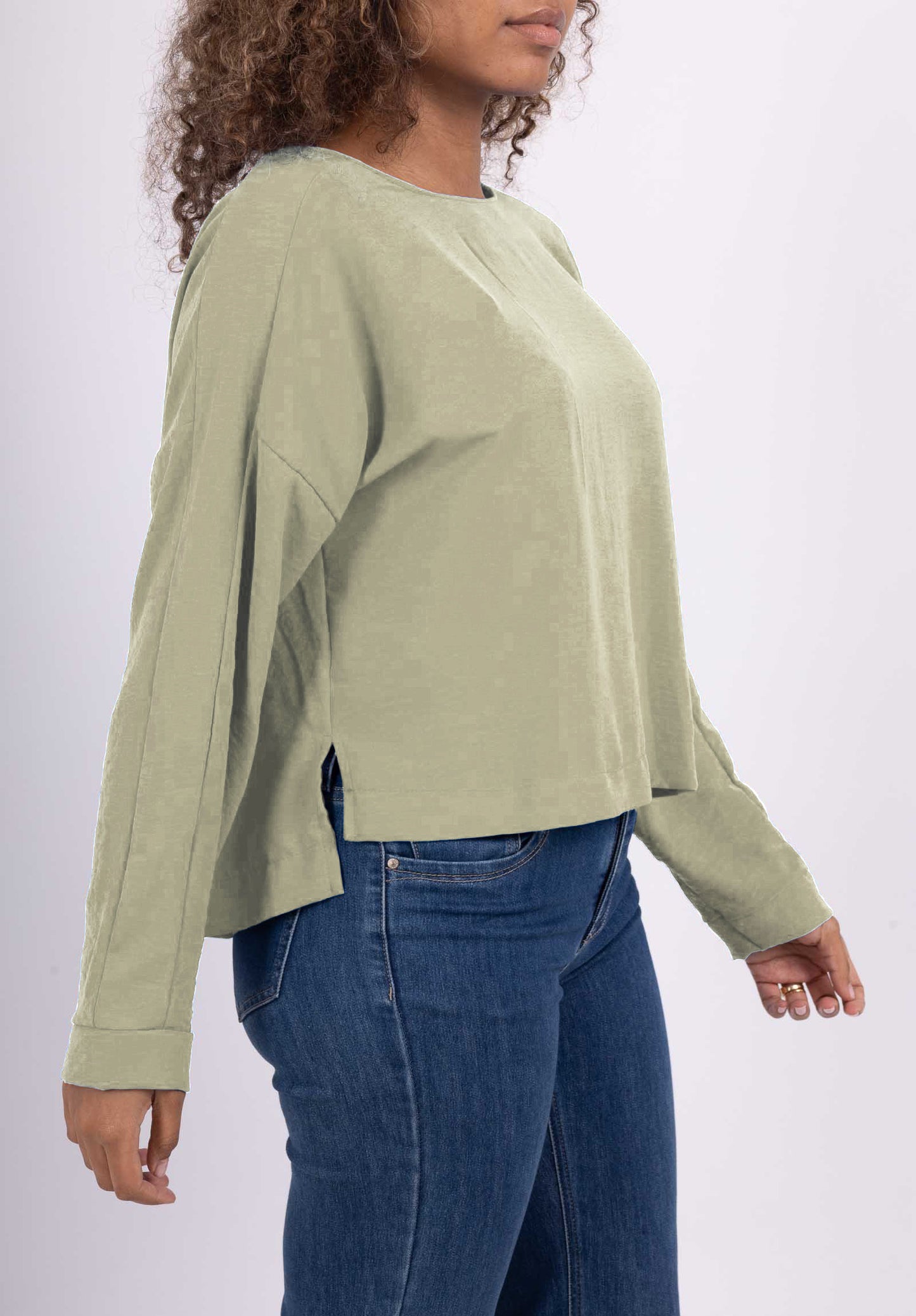 T-Shirt Manche Longue Cropped Fente Col Dos Goutte D'Eau