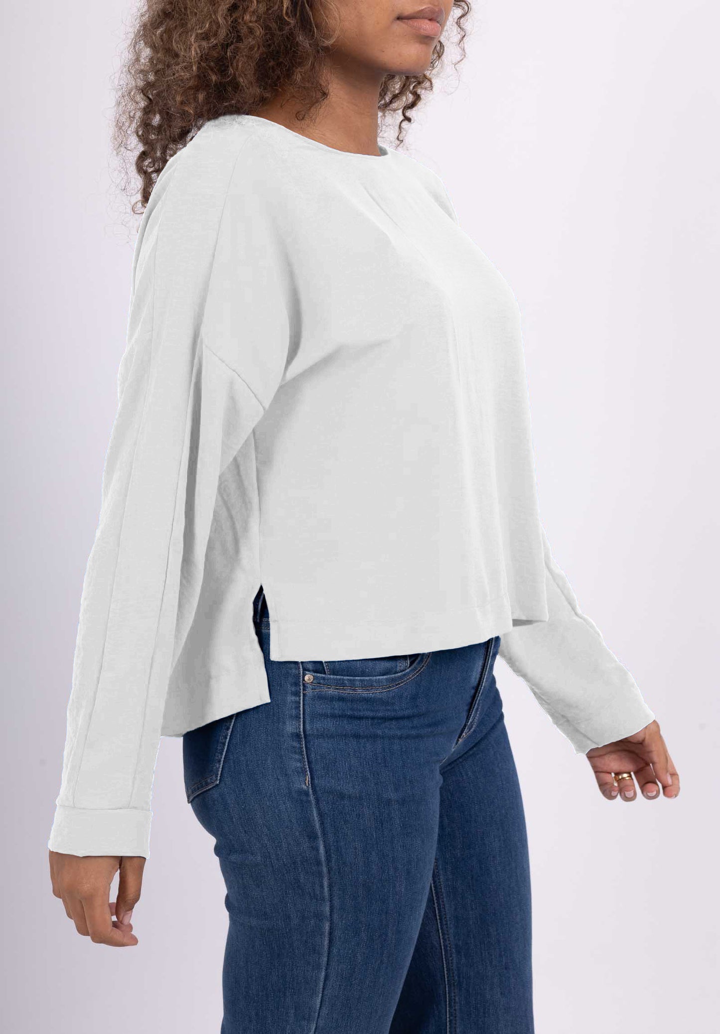 T-Shirt Manche Longue Cropped Fente Col Dos Goutte D'Eau