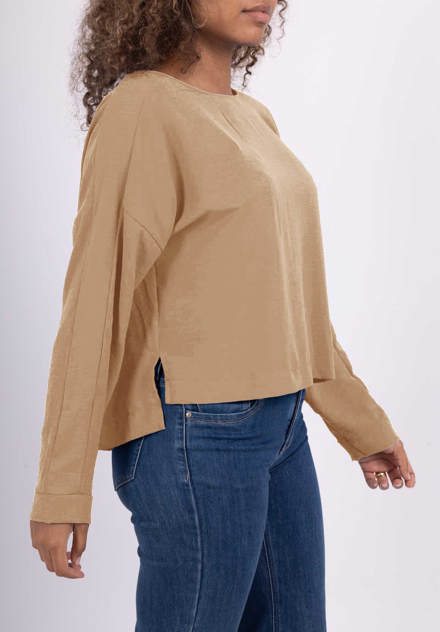 T-Shirt Manche Longue Cropped Fente Col Dos Goutte D'Eau