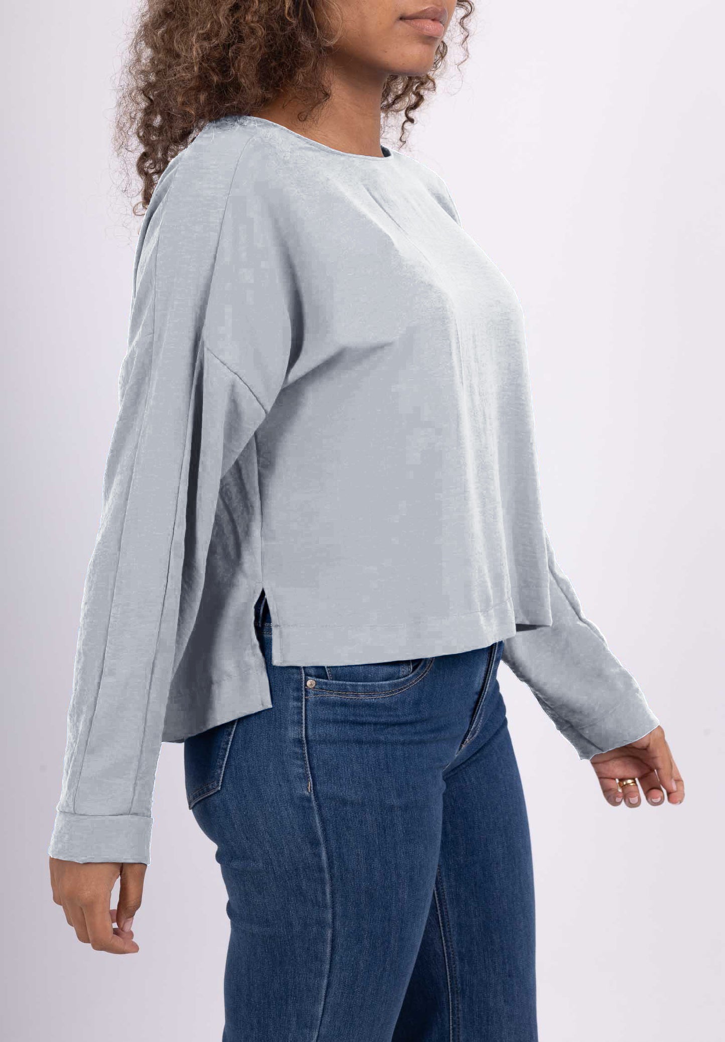 T-Shirt Manche Longue Cropped Fente Col Dos Goutte D'Eau
