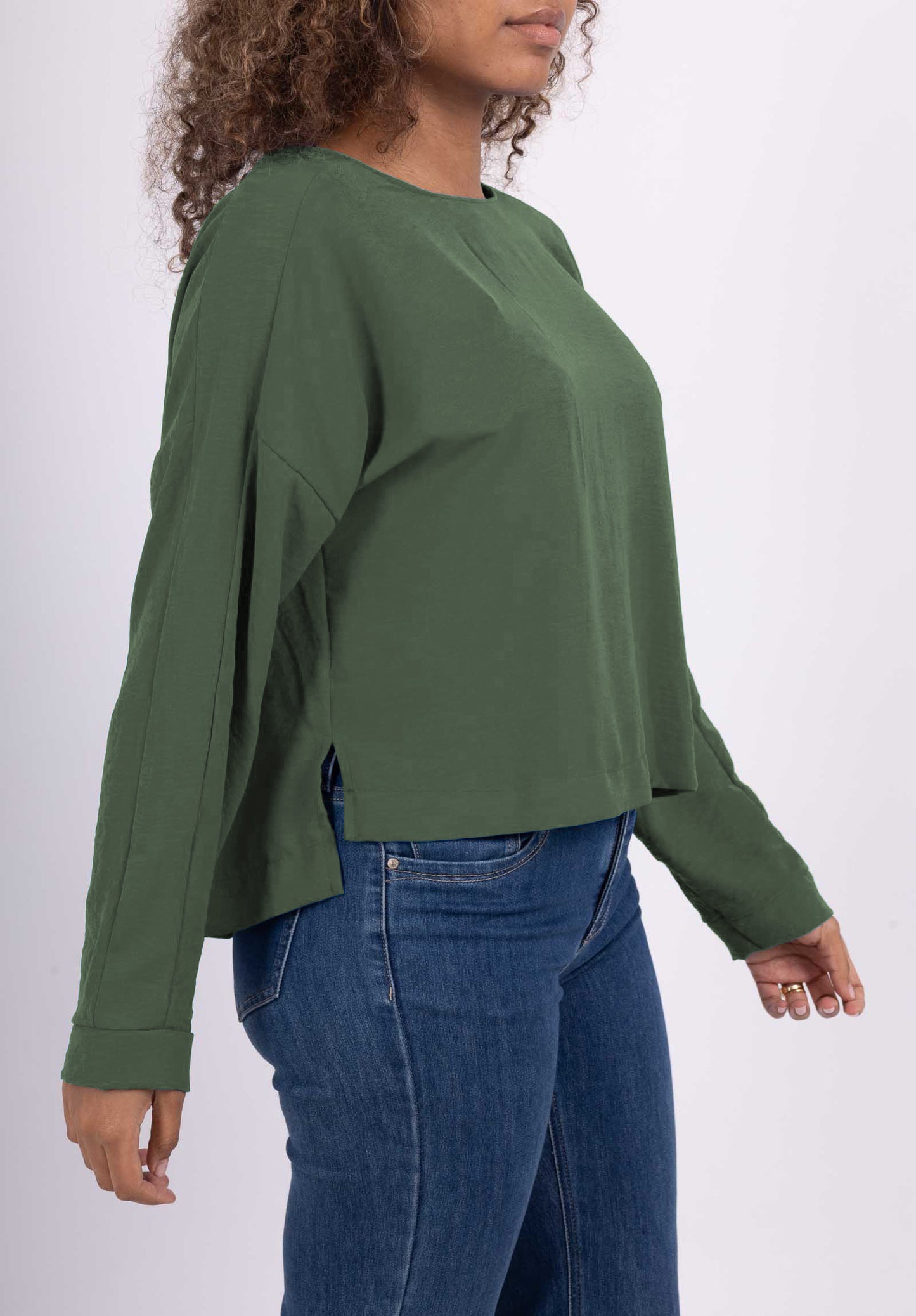 T-Shirt Manche Longue Cropped Fente Col Dos Goutte D'Eau