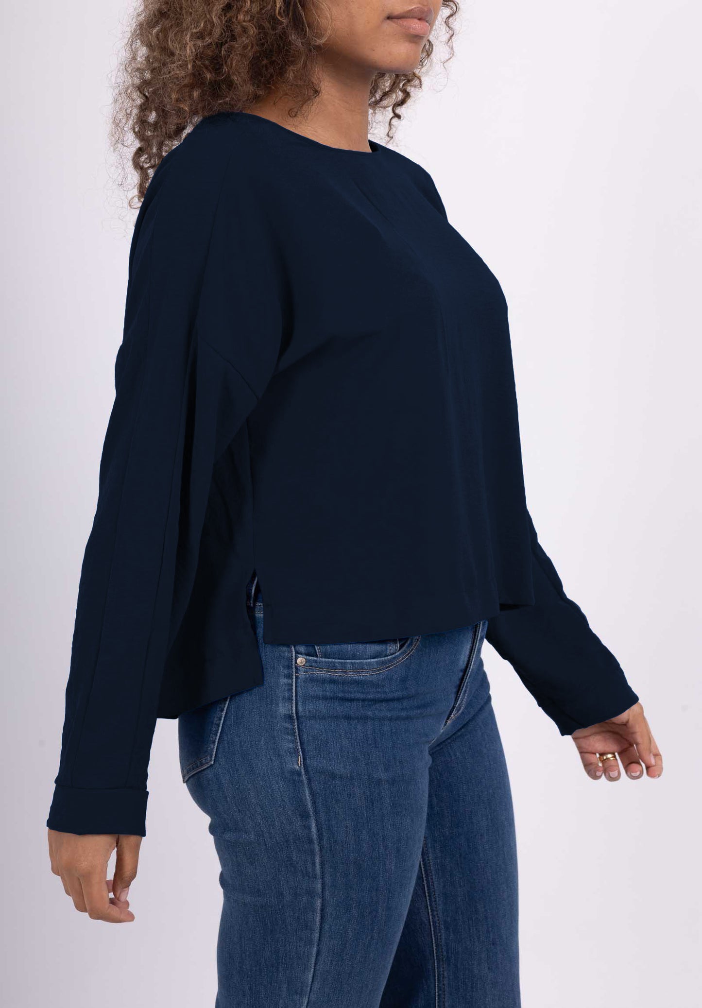 T-Shirt Manche Longue Cropped Fente Col Dos Goutte D'Eau