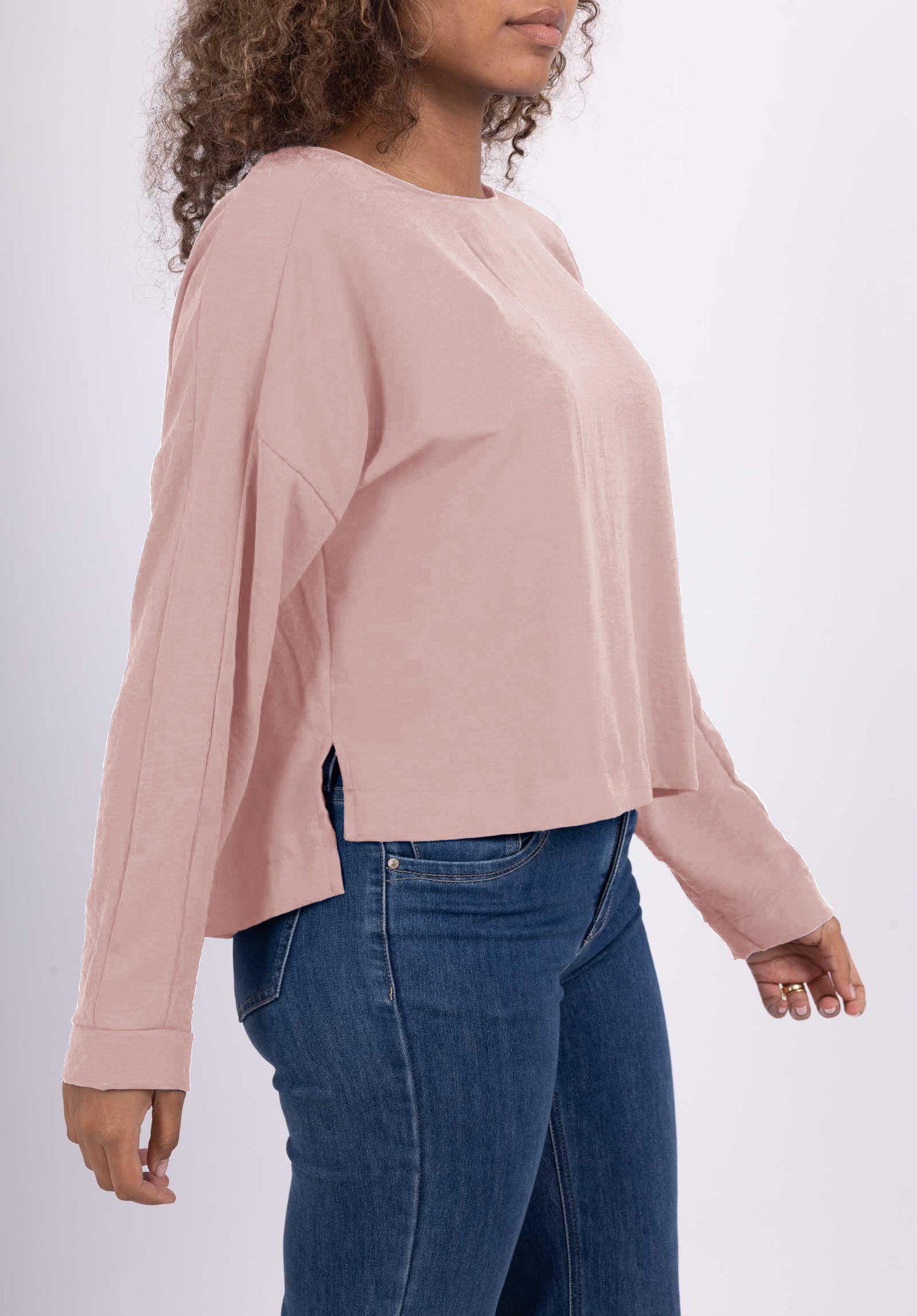 T-Shirt Manche Longue Cropped Fente Col Dos Goutte D'Eau