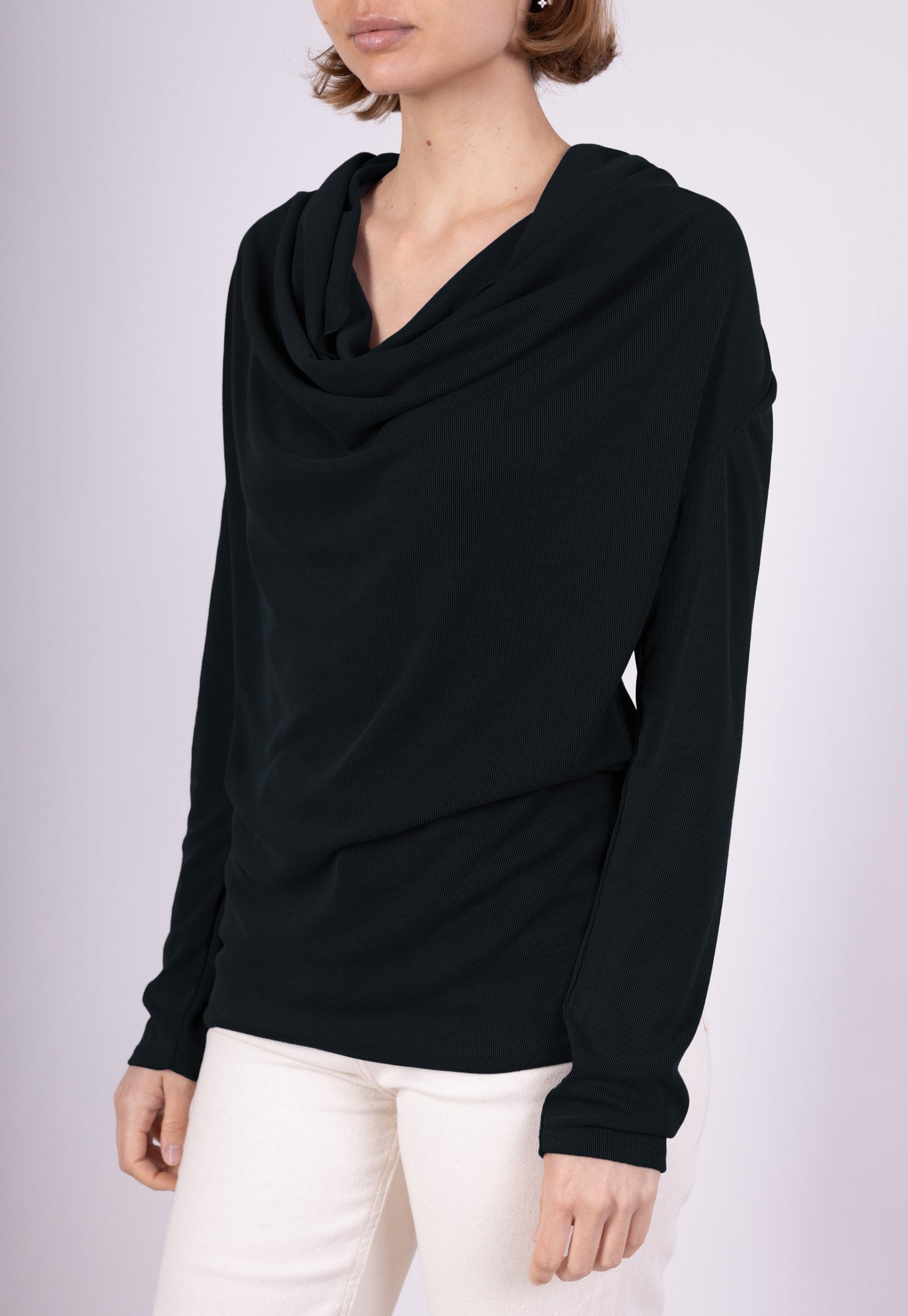 Viscose Cowl Neck Long Sleeve T-Shirt