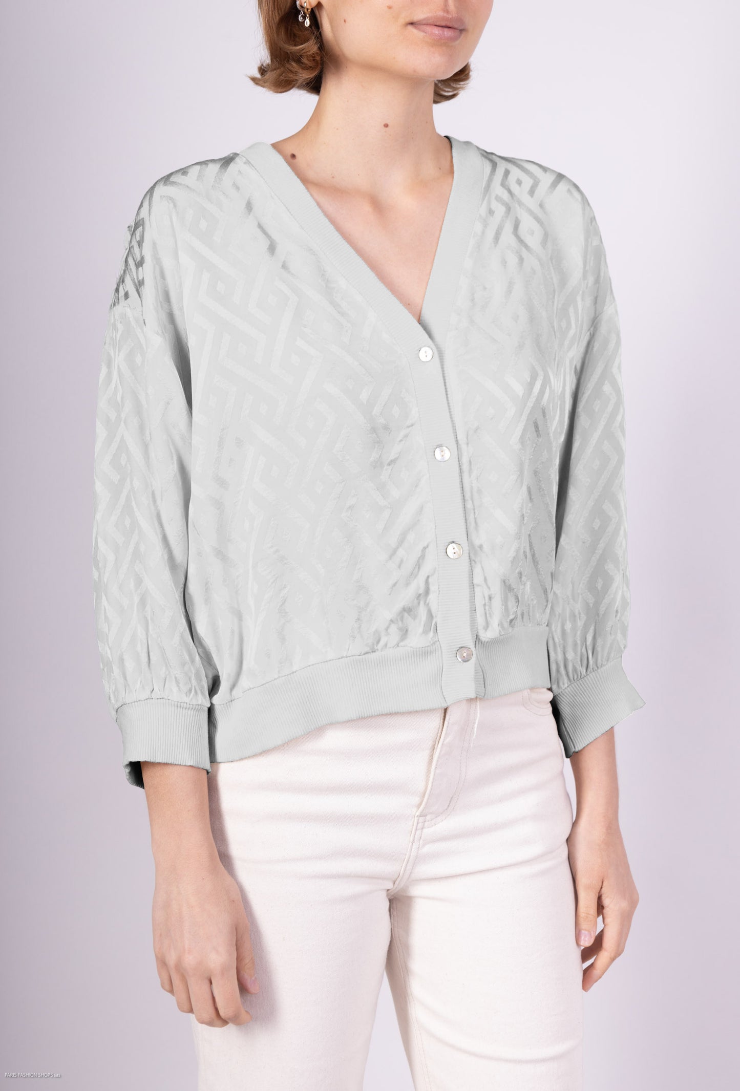 Cardigan à Motifs Géométrique Bords Côtes 100% Viscose