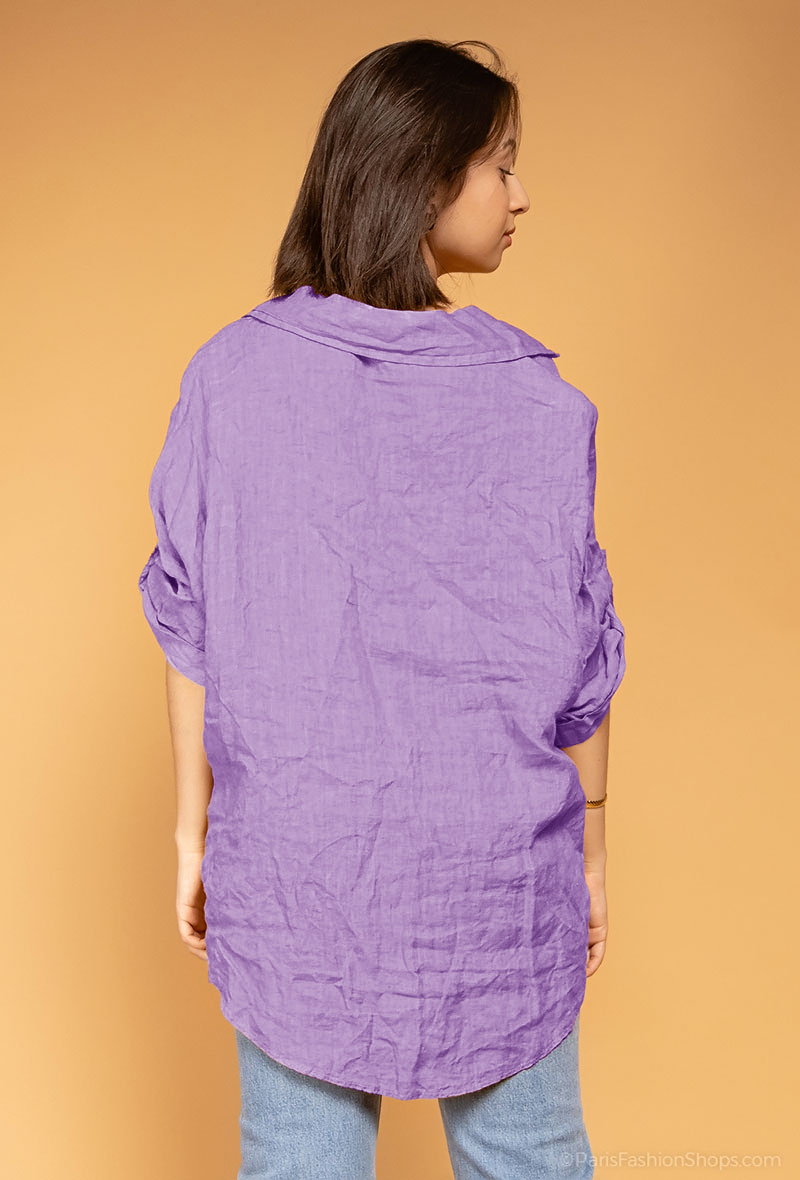Loose 3/4 Sleeve Buttoned Shirt 100% Linen