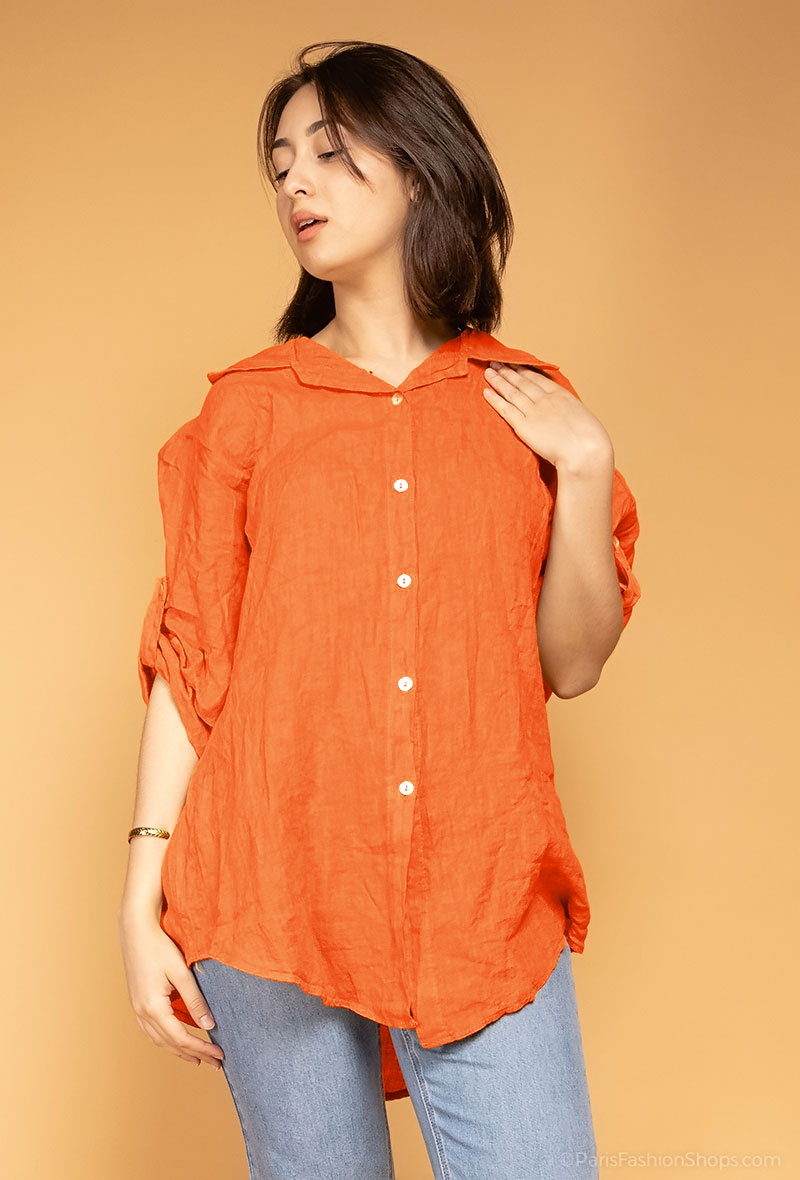 Chemise Ample Manche 3/4 Boutonné 100% Lin