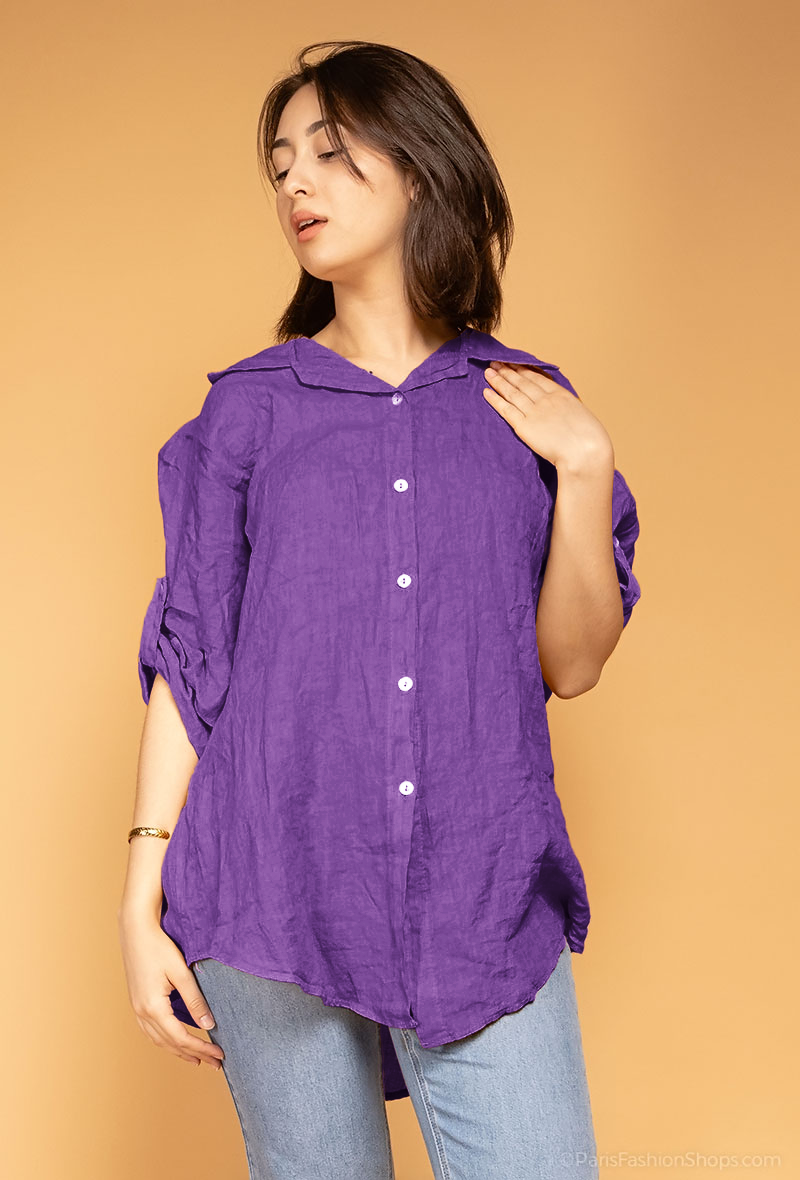 Chemise Ample Manche 3/4 Boutonné 100% Lin