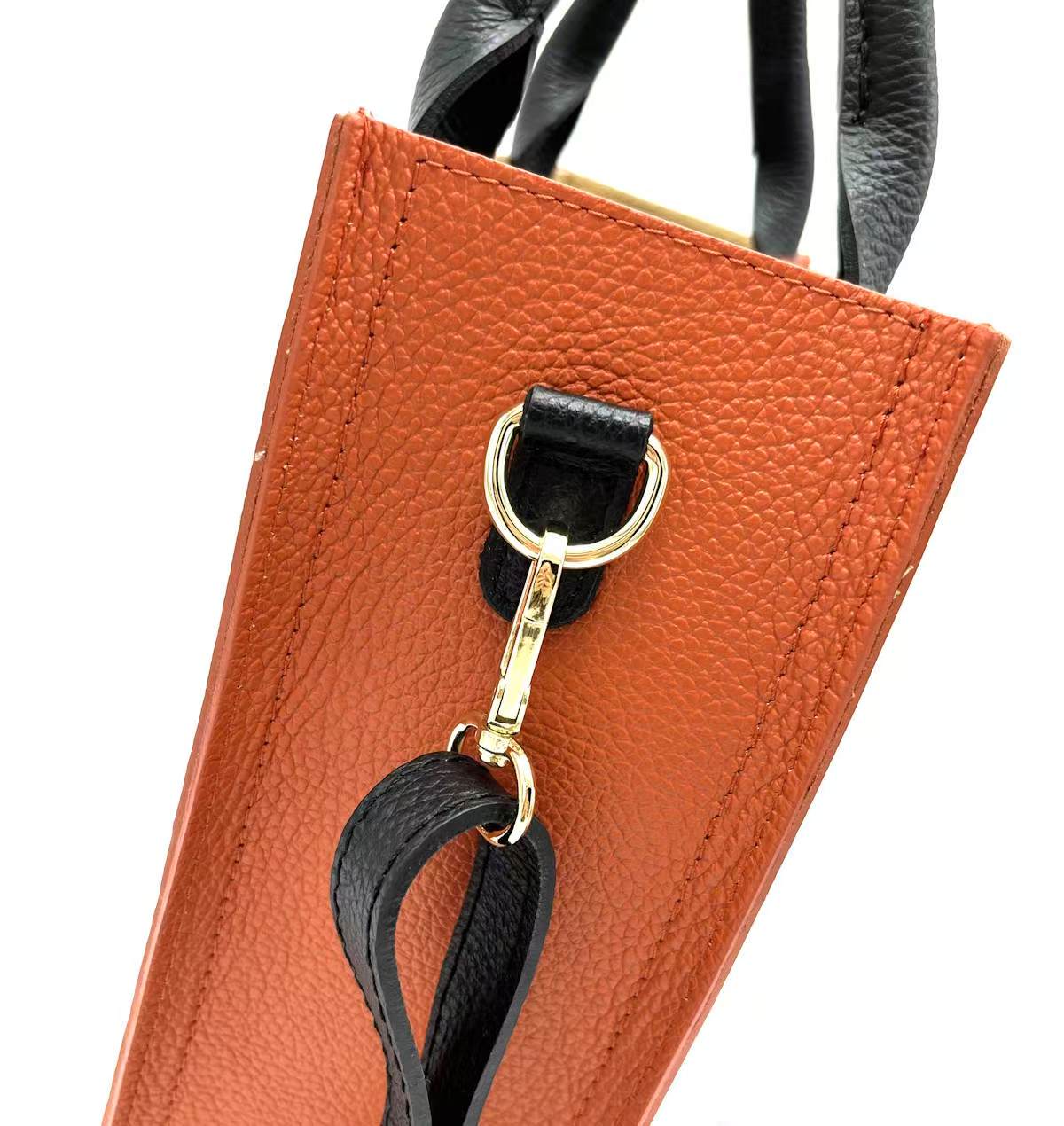Sac Cabas Bicolore Cuir Grainé Rigide Bandoulière Détachable Ajustable