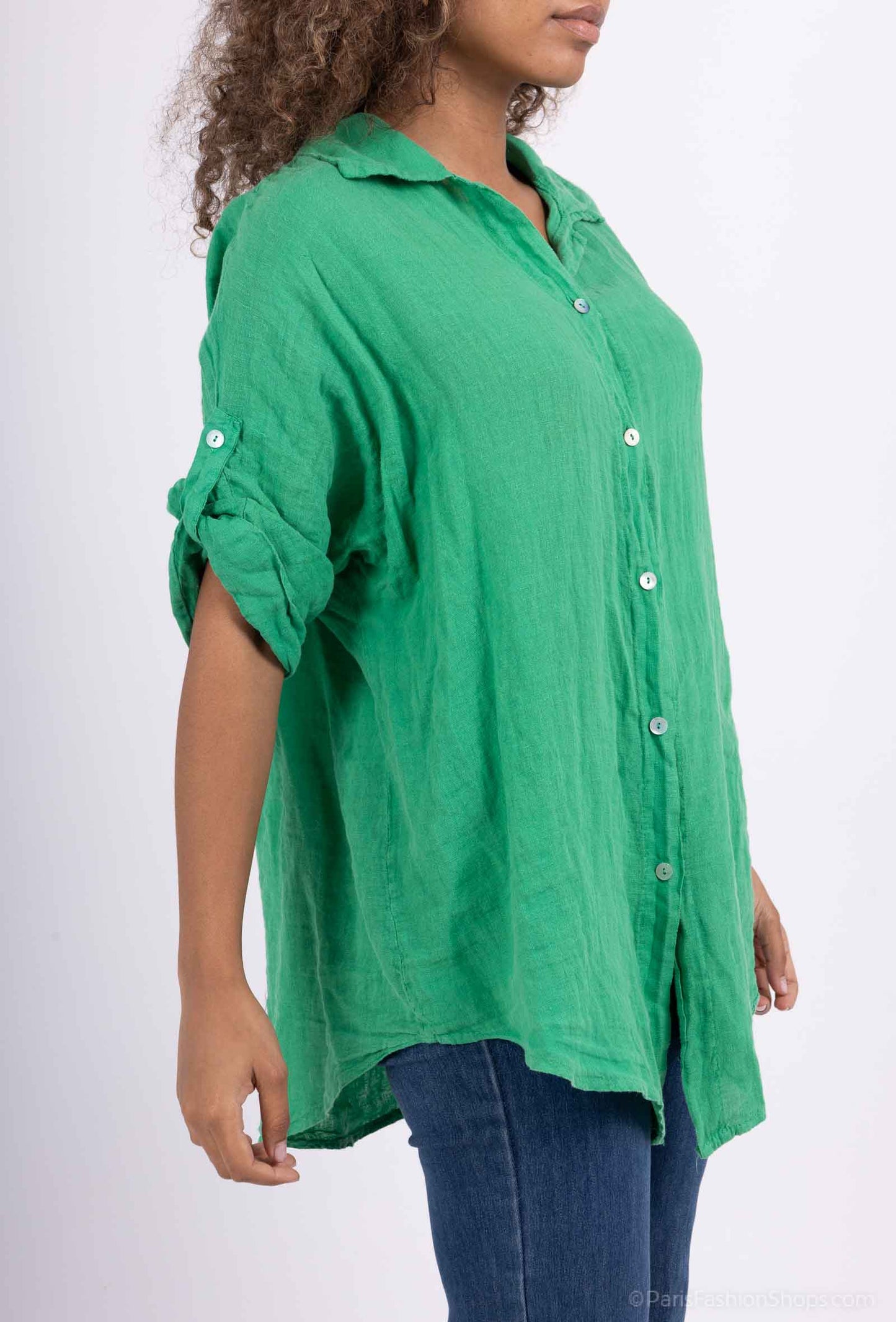 Chemise Ample Manche 3/4 Boutonné 100% Lin