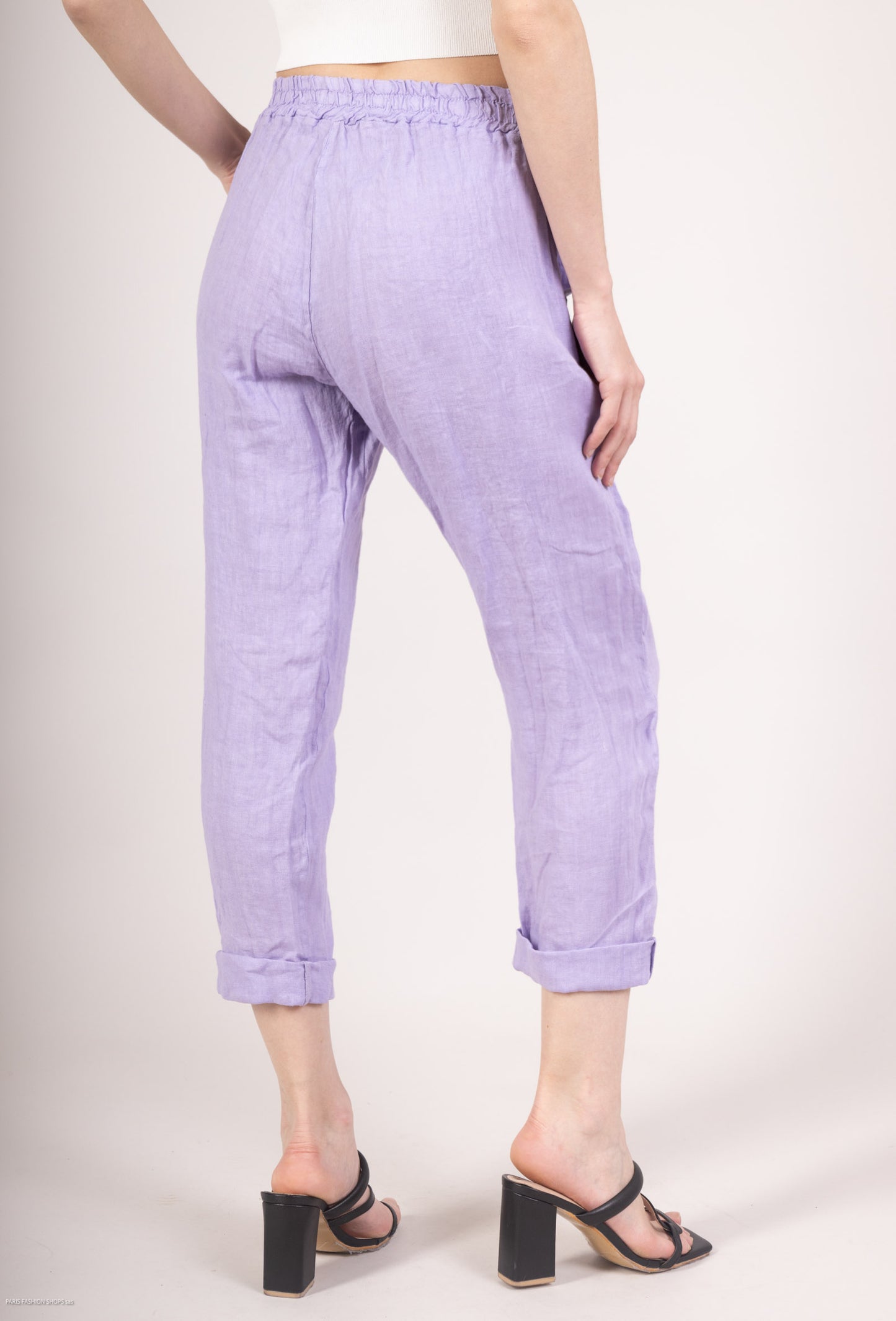 Pantalon 100% Lin Coupe Ballon Large Midi Nœud Ajustable