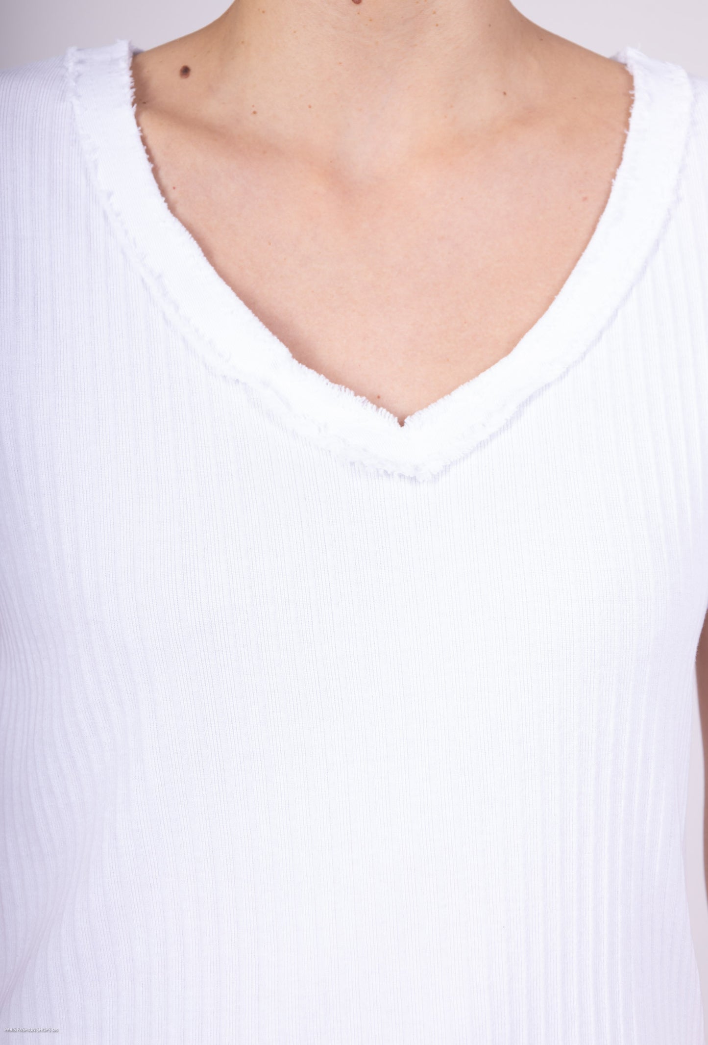 T-Shirt Coton Col V Plissé