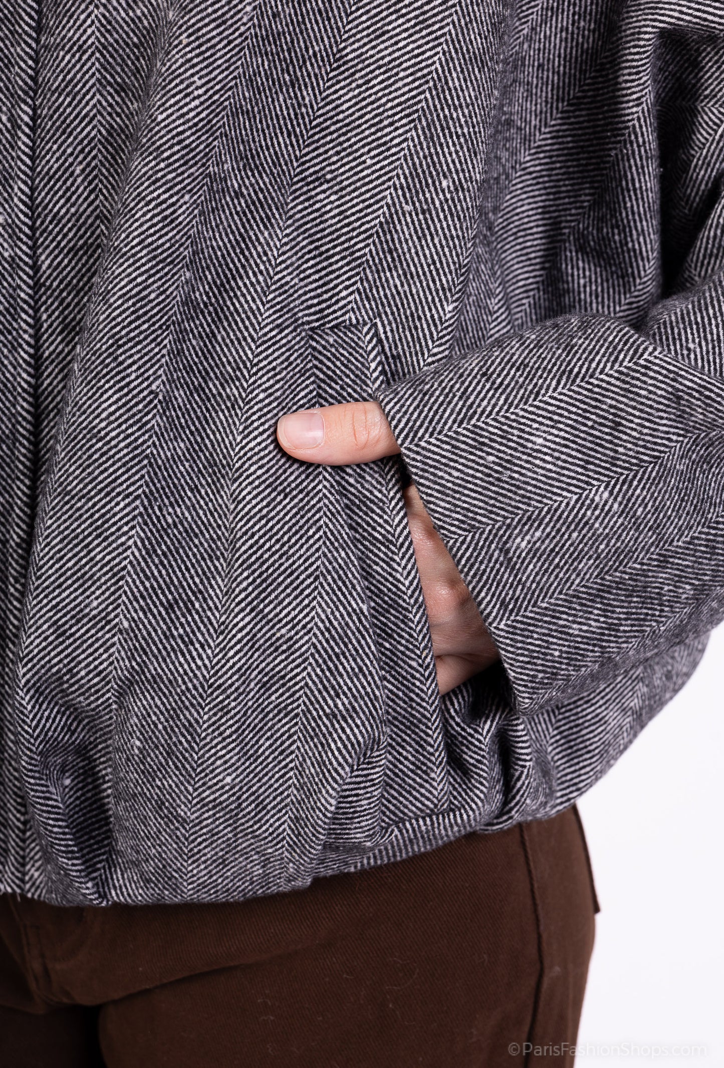 Veste Chauve-Souris Coupe Ballon Rayé Col Chemise Épaulette