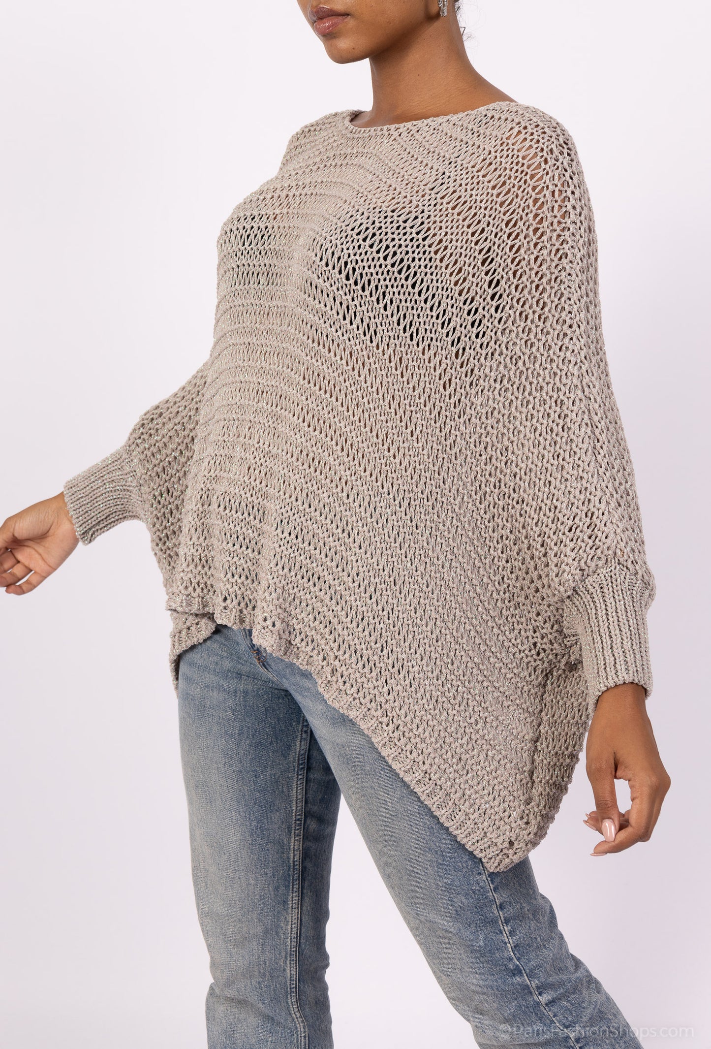 Pull Maille Large Manche Chauve Souris Avec Lurex En Viscose