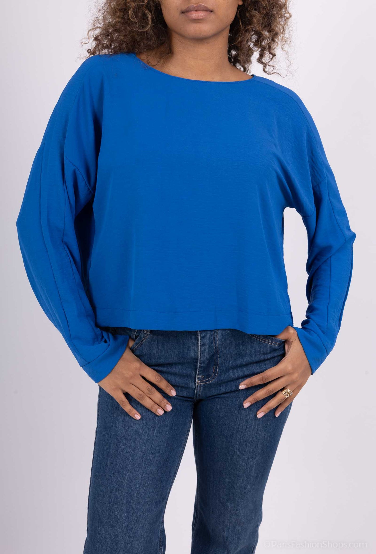 T-Shirt Manche Longue Cropped Fente Col Dos Goutte D'Eau