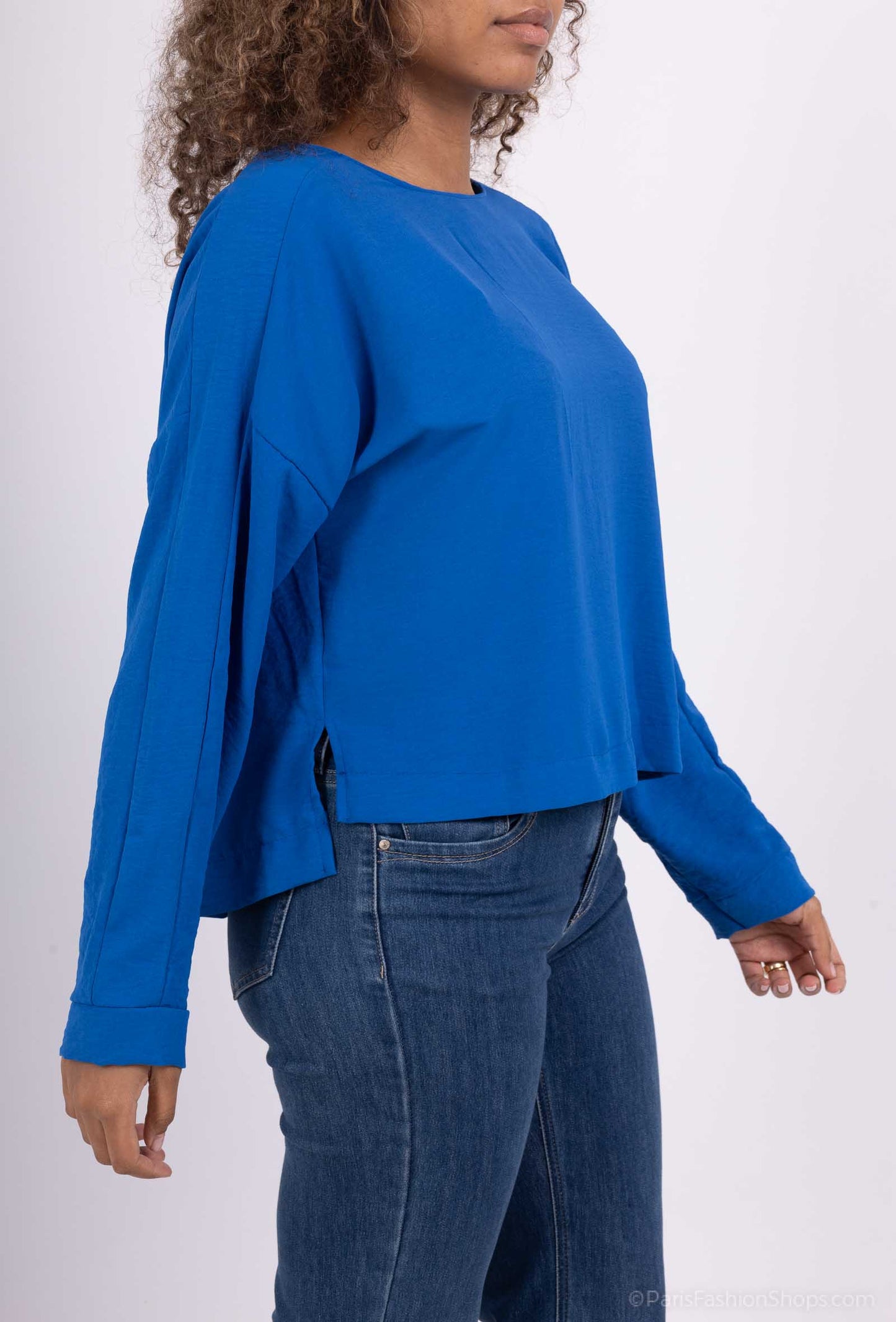 T-Shirt Manche Longue Cropped Fente Col Dos Goutte D'Eau