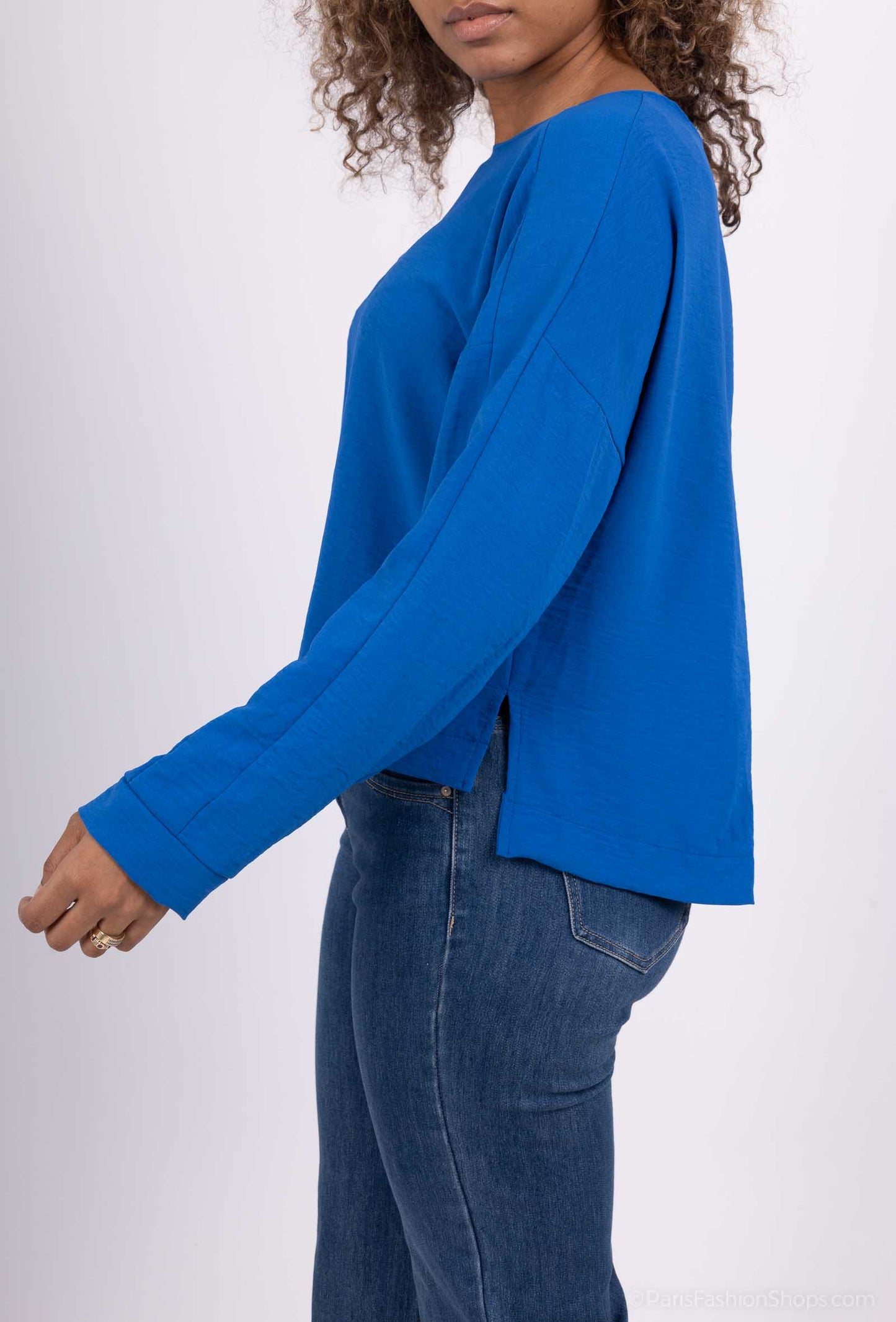 T-Shirt Manche Longue Cropped Fente Col Dos Goutte D'Eau