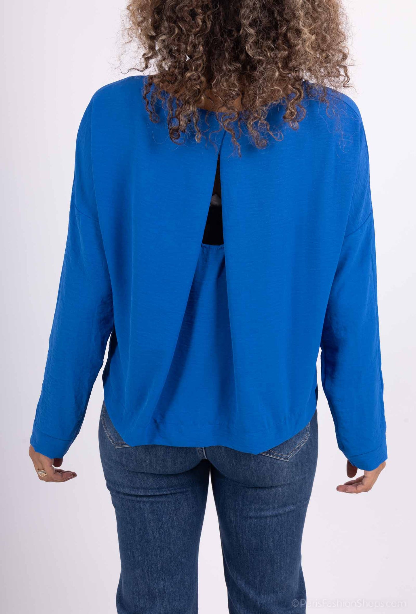 T-Shirt Manche Longue Cropped Fente Col Dos Goutte D'Eau