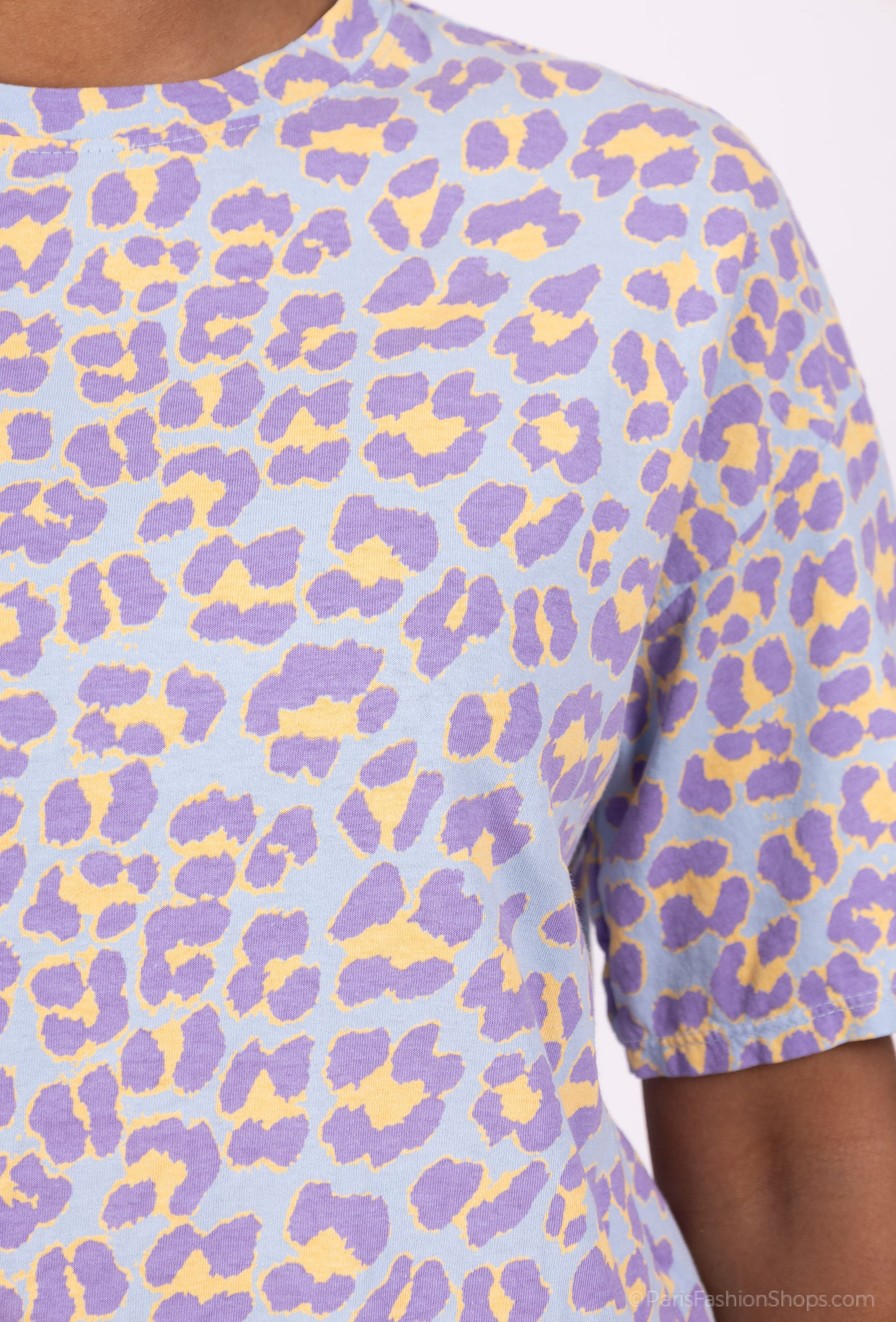 T-Shirt Manche Courte Col Rond Motif Léopard 100% Coton