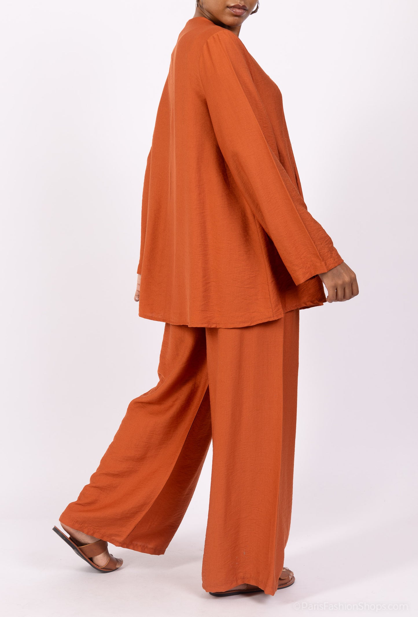 Ensemble Top & Pantalon Col Zippé Plissé En Viscose Nylon