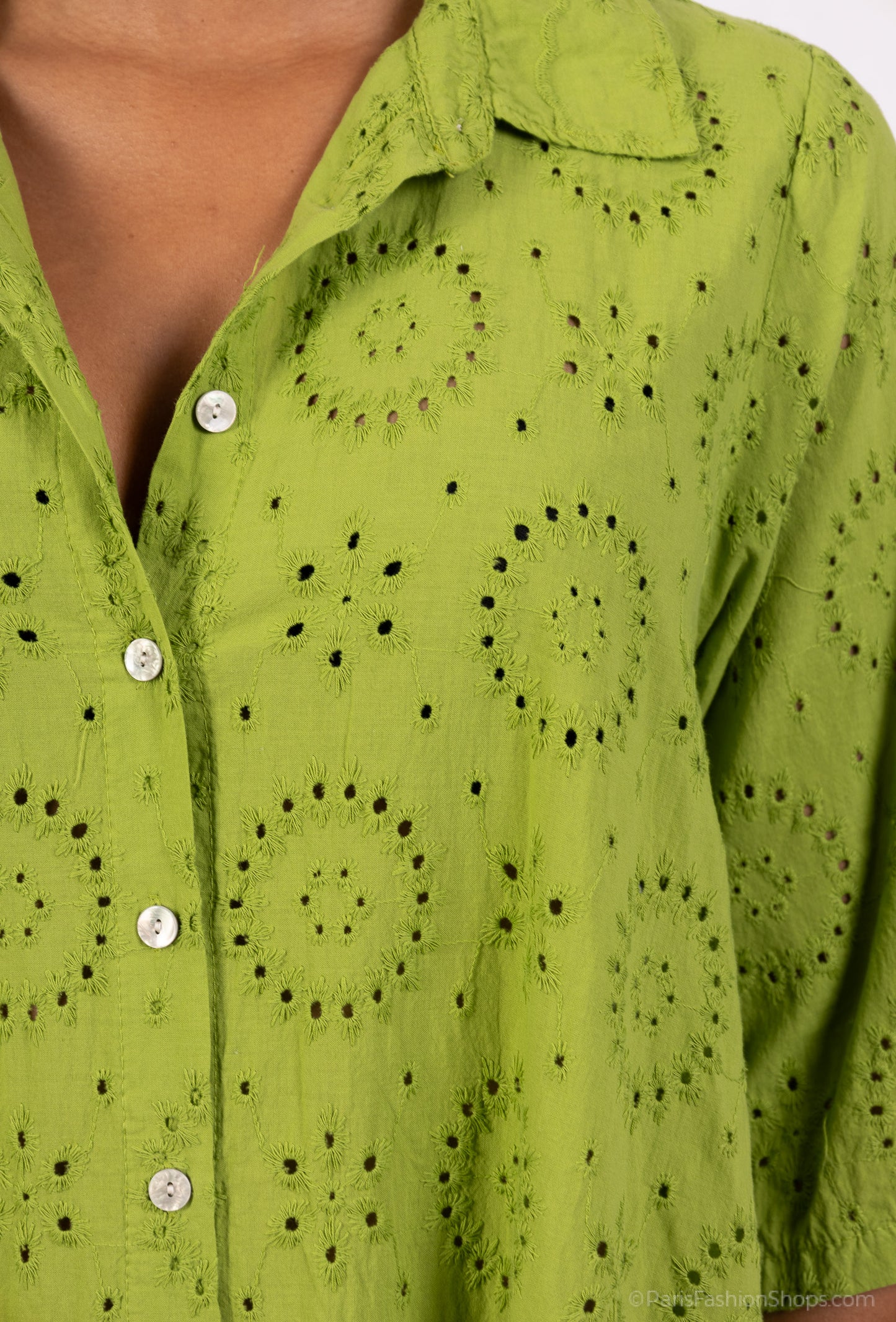 Robe Chemise Ajouré Broderie Anglaise Manche 3/4 100% Coton