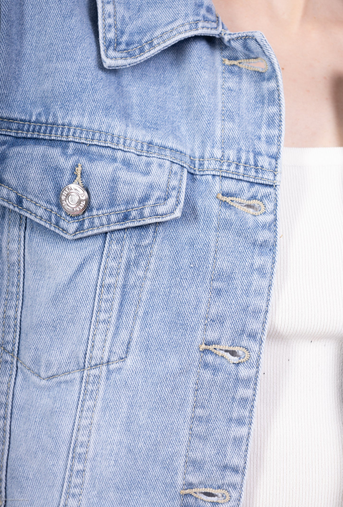 Veste Jean Manche Longue Cropped Coton/Élasthanne Taillé