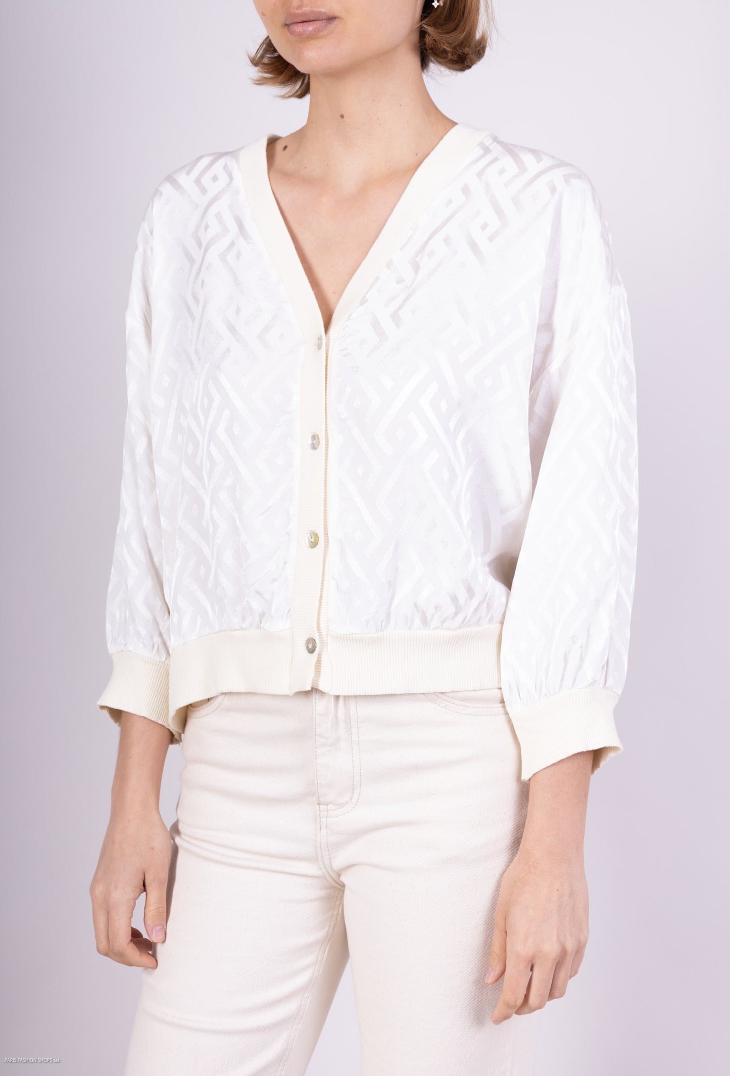 Cardigan à Motifs Géométrique Bords Côtes 100% Viscose