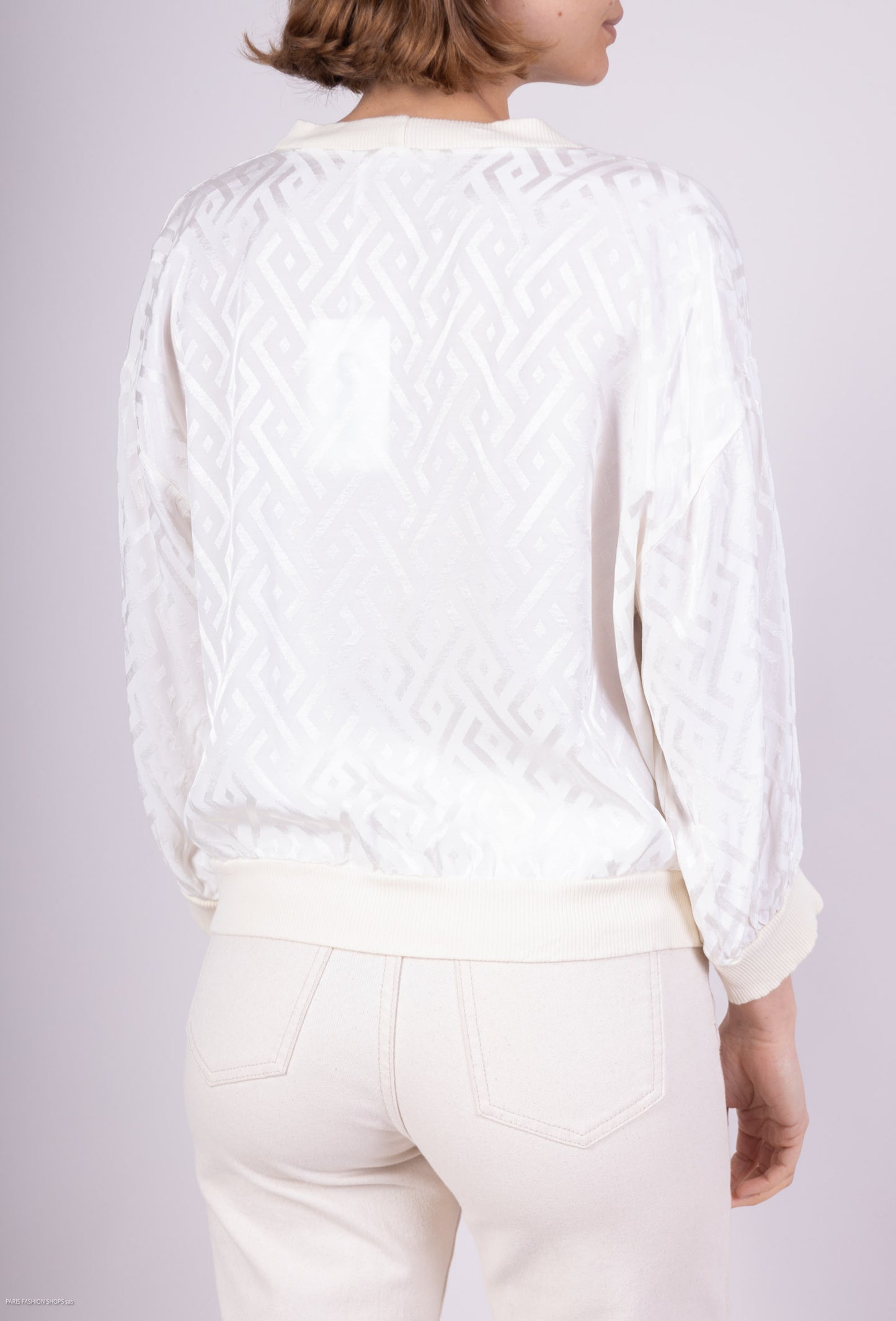 Cardigan à Motifs Géométrique Bords Côtes 100% Viscose