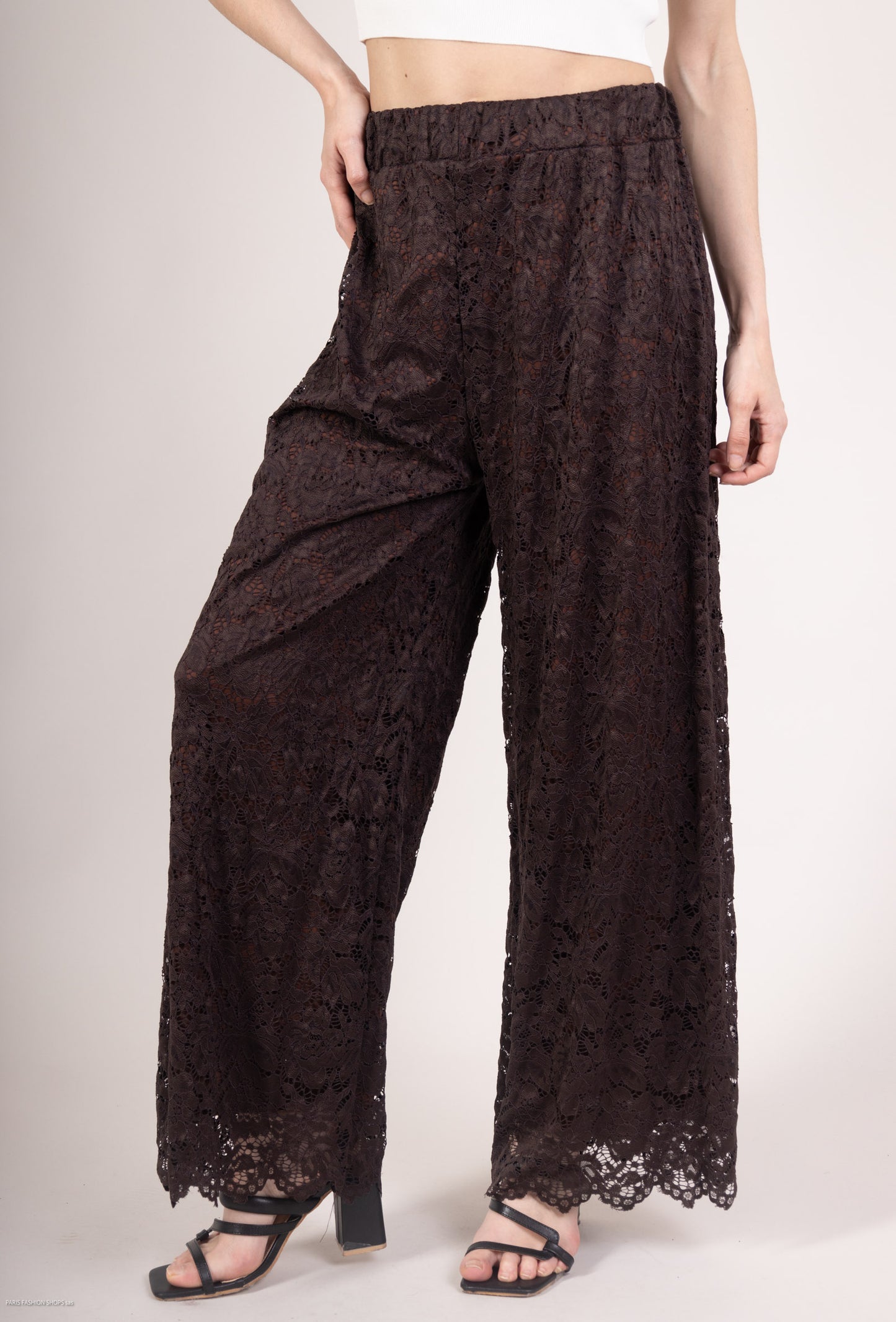 Pantalon Coupe Droite Doublé Dentelle Taille Élastique