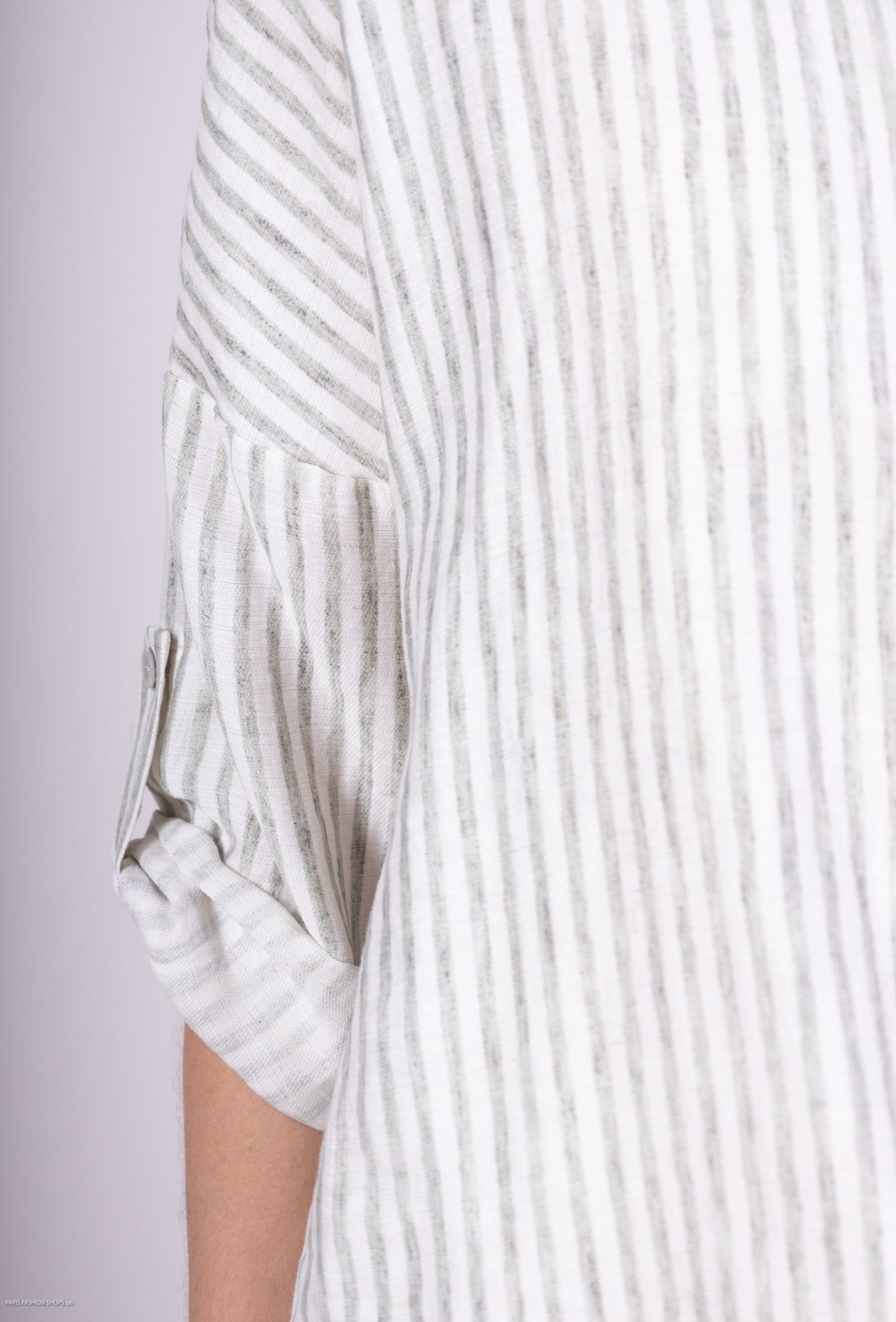 Chemise Manche Longue Boutonnée Rayures Vertical en Lin