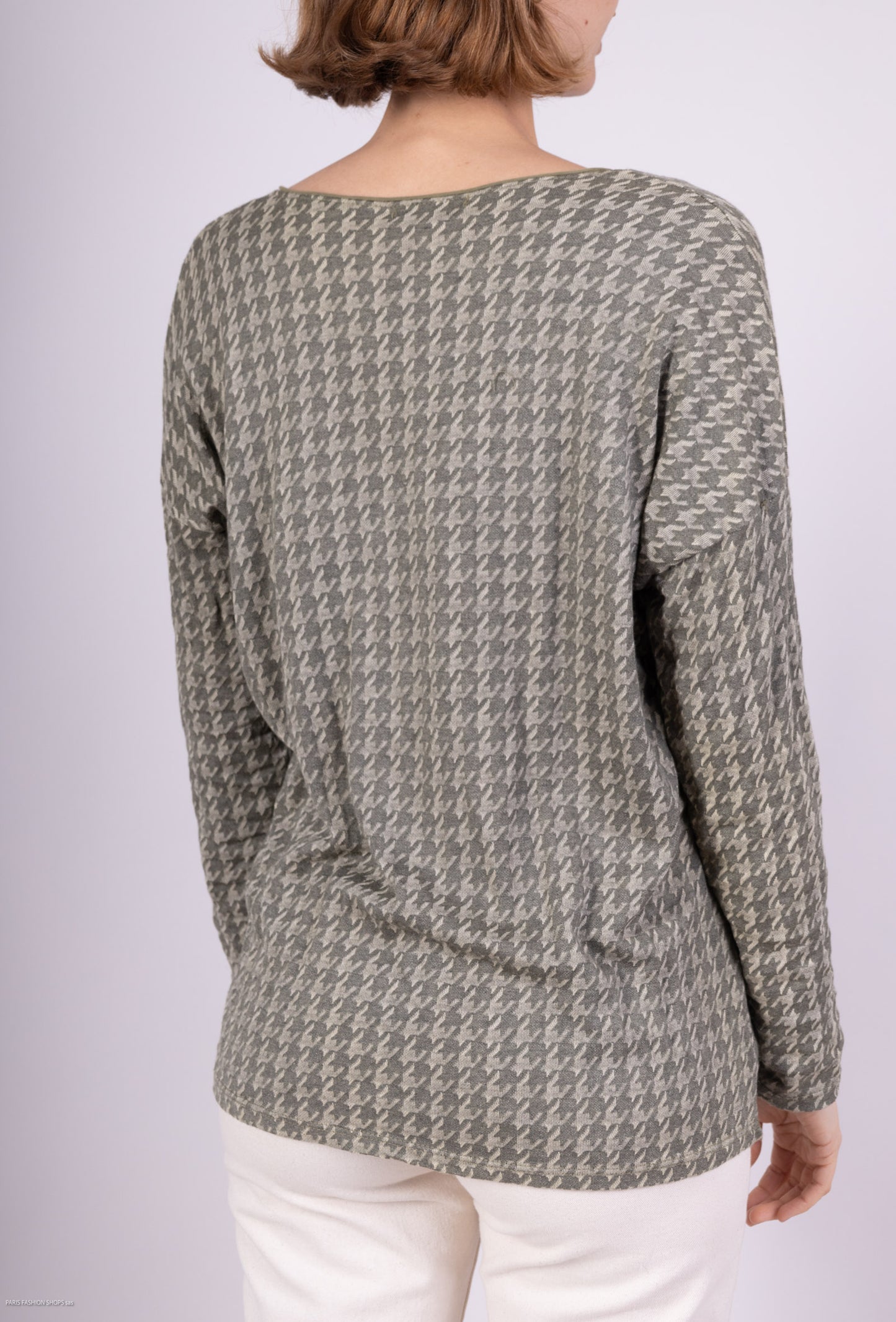 T-Shirt Col Rond Motif Pied De Poule Imprimé Étoile