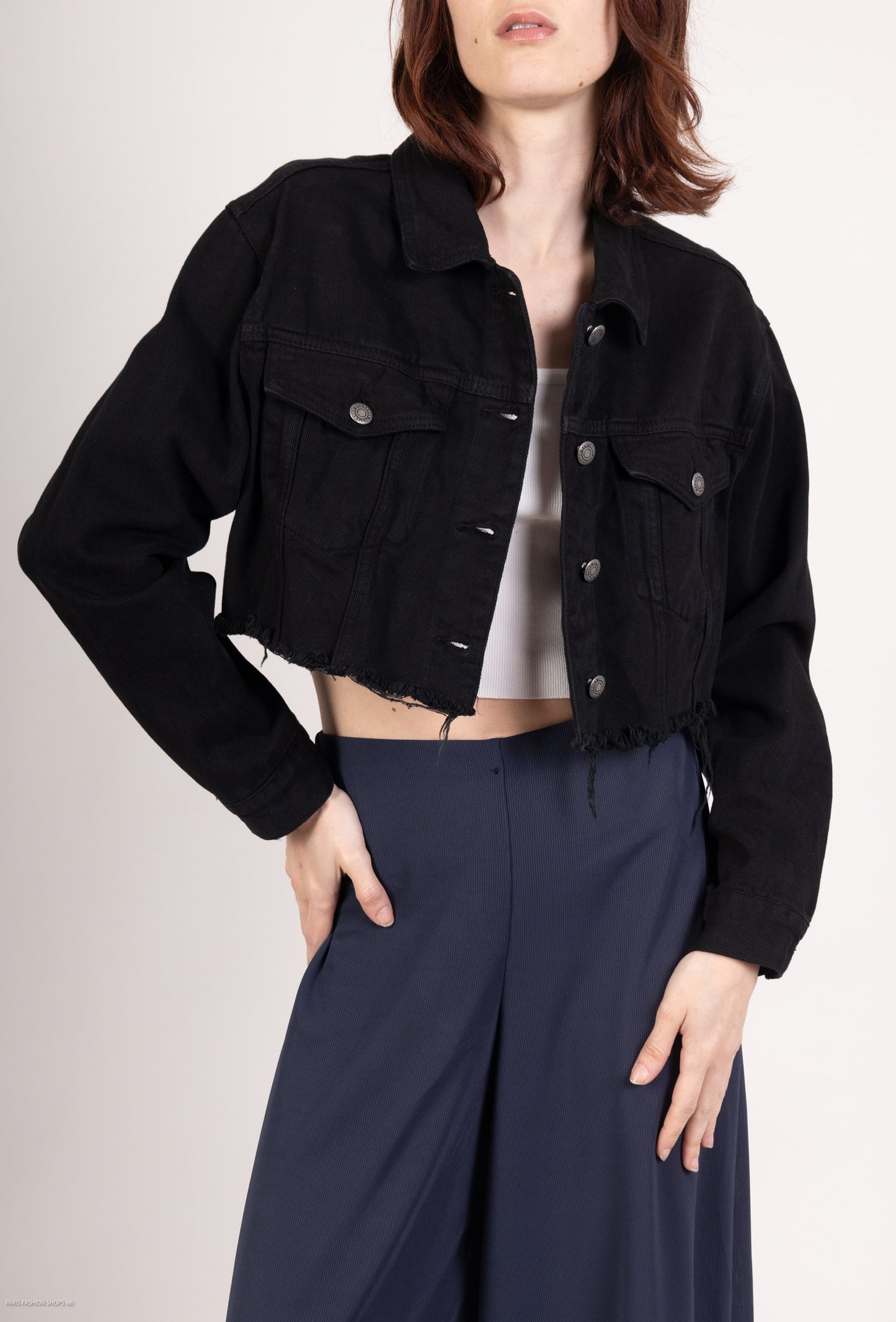 Veste Denim Manche Longue Cropped 100% Coton Taillé S/M