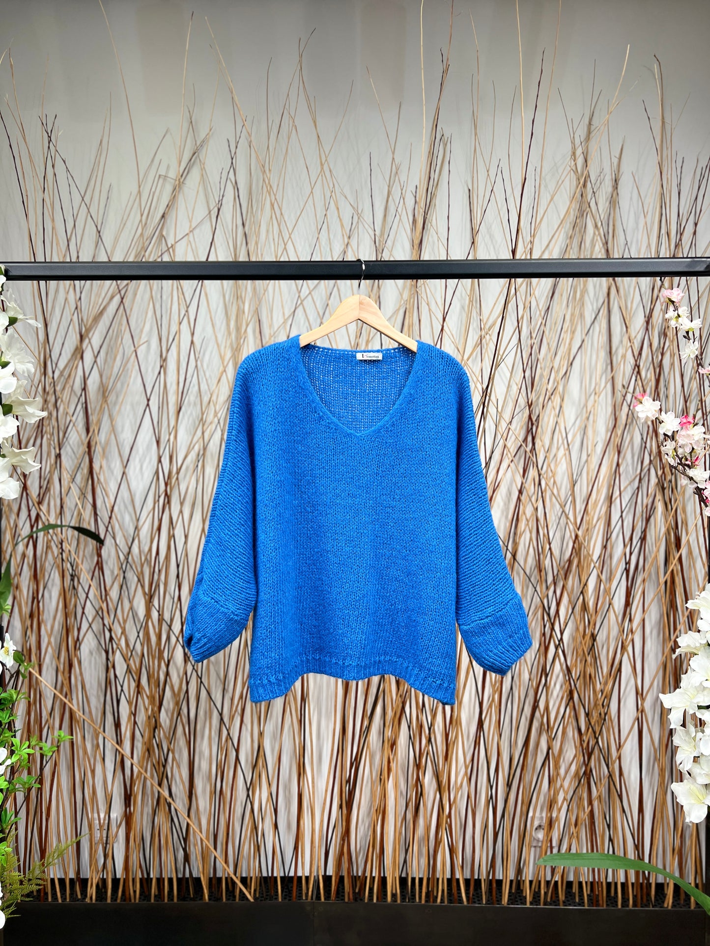 Pull Maille Large Manche Longue Côtelé Mohair 30%