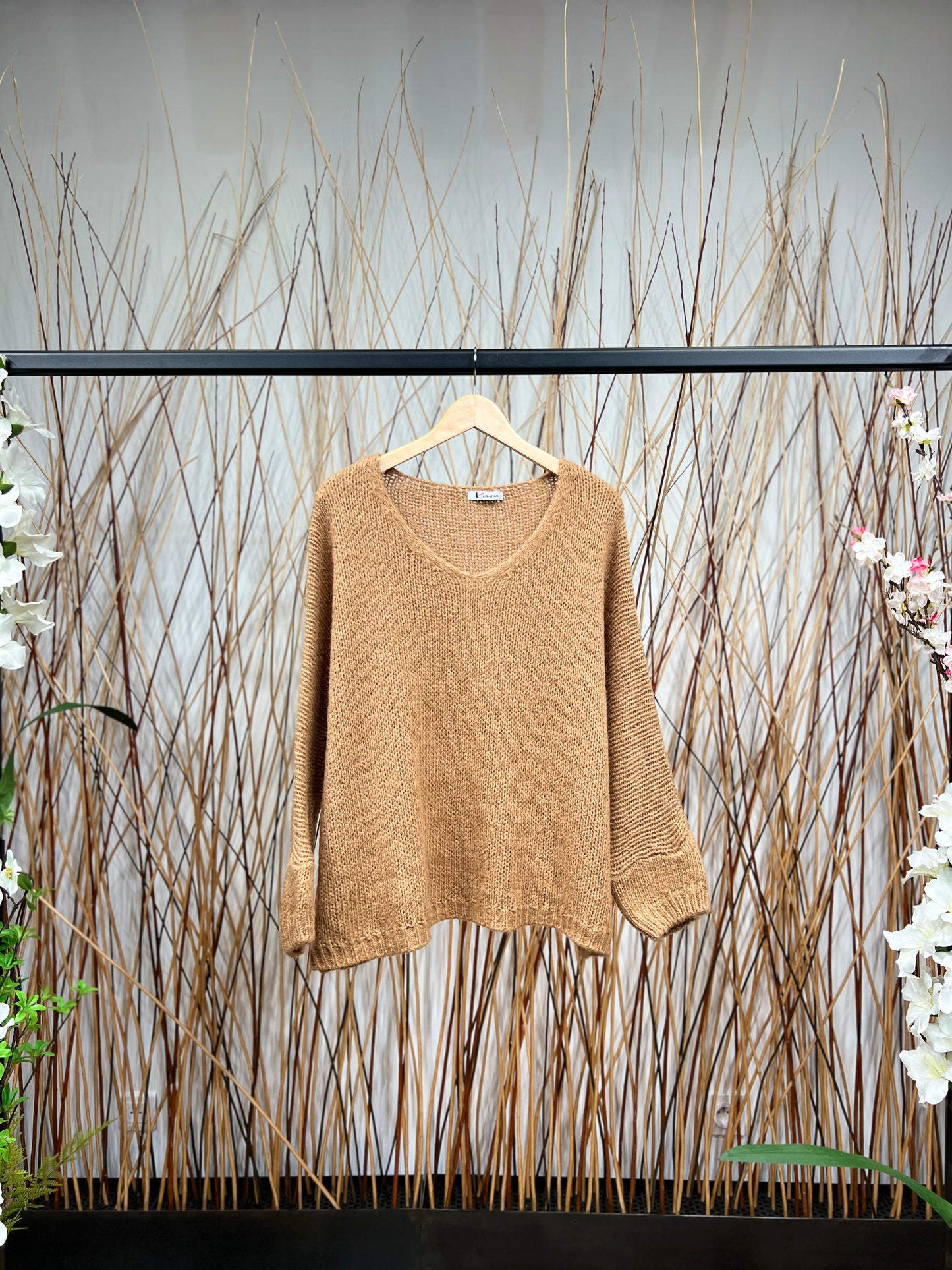 30% Mohair Ribbed Long Sleeve Wide Knit Sweater