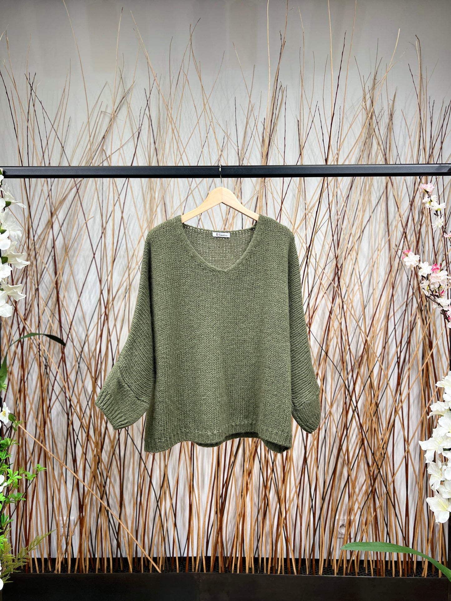30% Mohair Ribbed Long Sleeve Wide Knit Sweater
