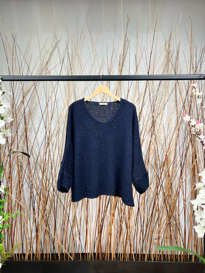 30% Mohair Ribbed Long Sleeve Wide Knit Sweater