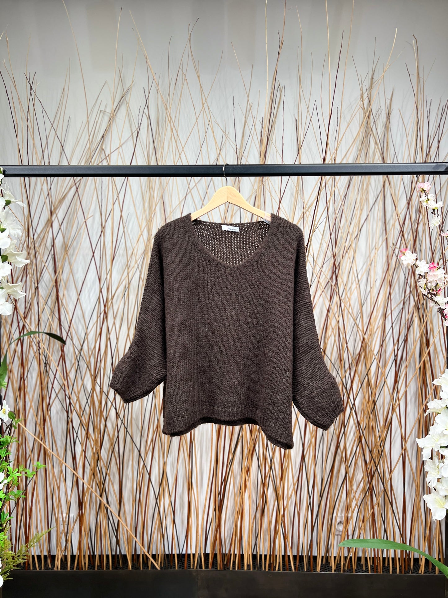 Pull Maille Large Manche Longue Côtelé Mohair 30%